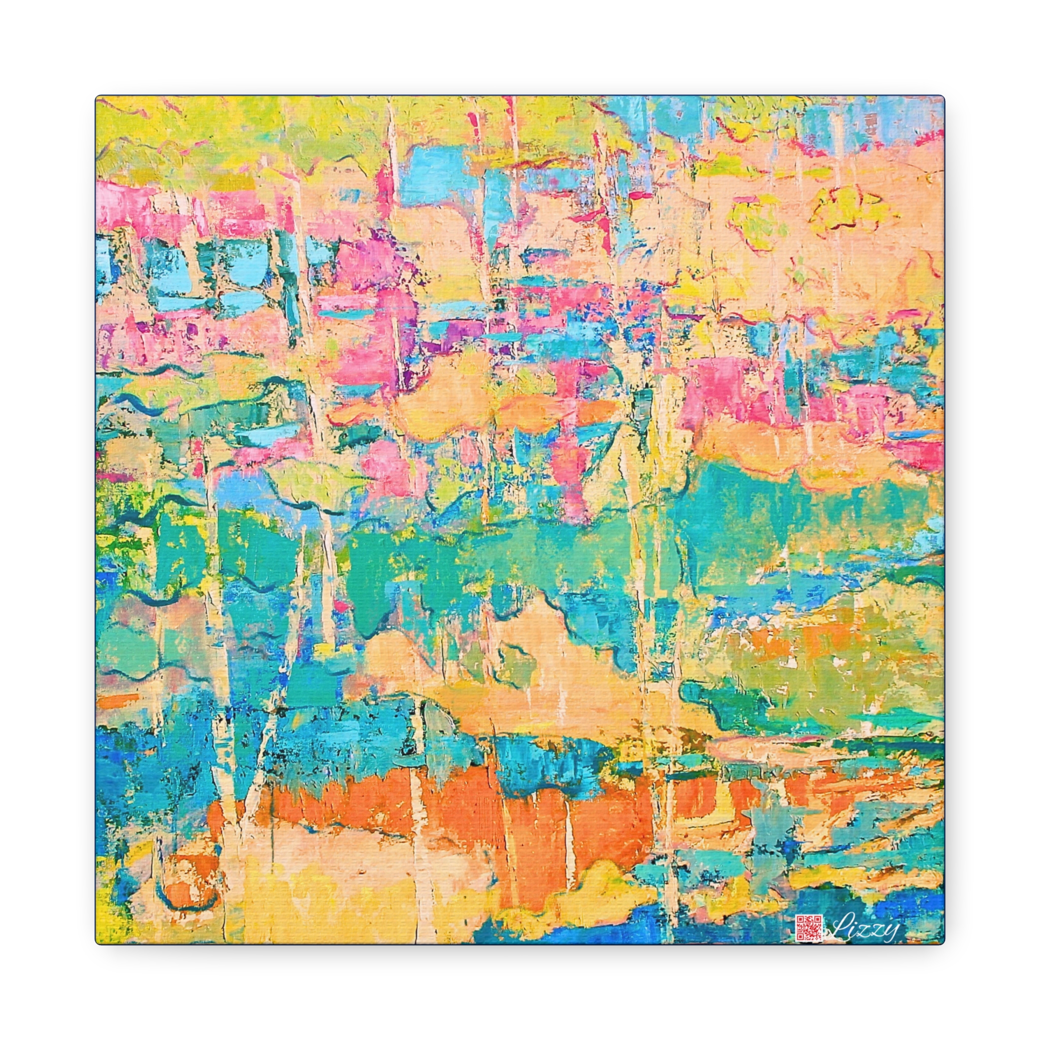 Canvas Print - Pastel Landscape- Teal and Pink - Image 5