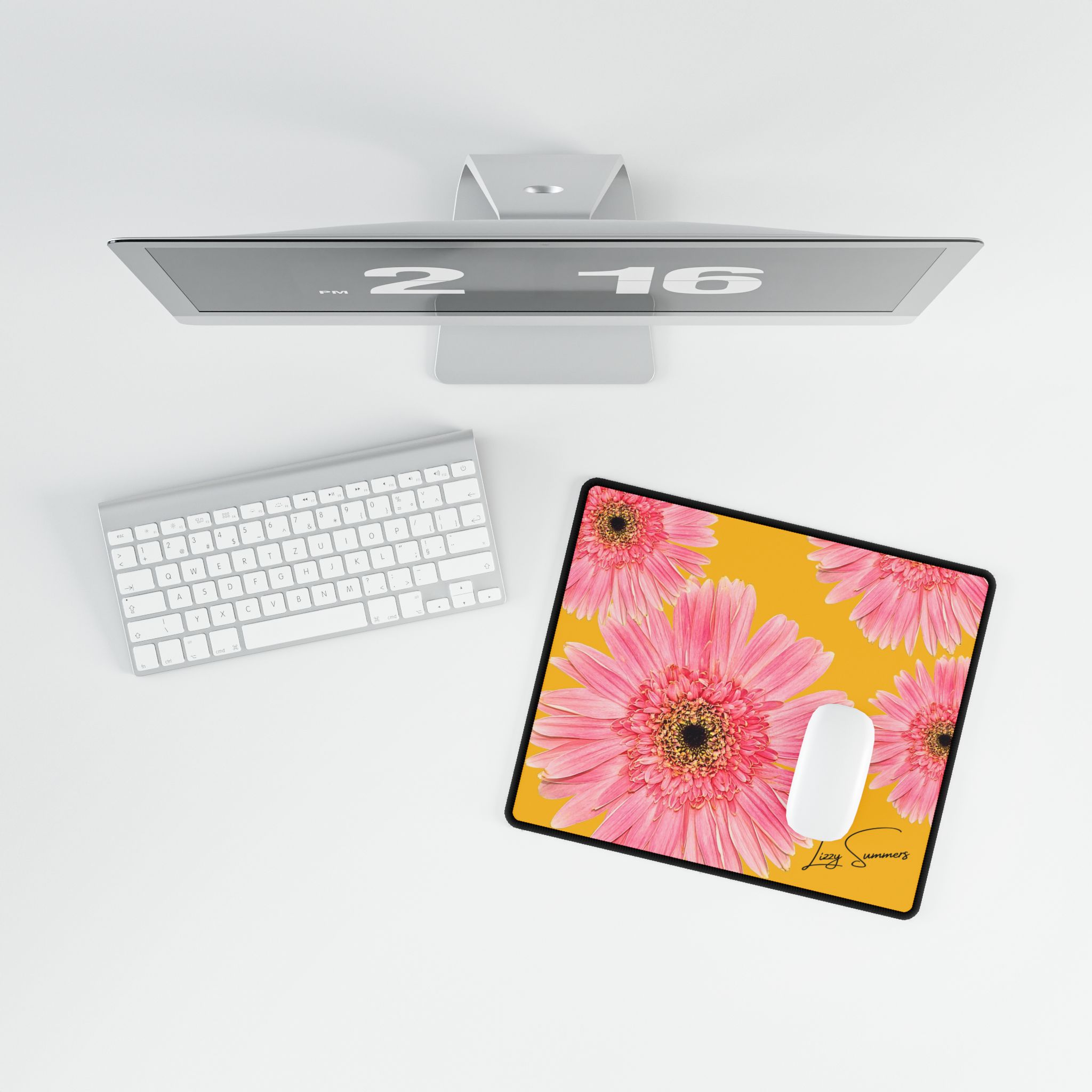 Desk Mat Desk Pad Pink Flower on Yellow - Image 8