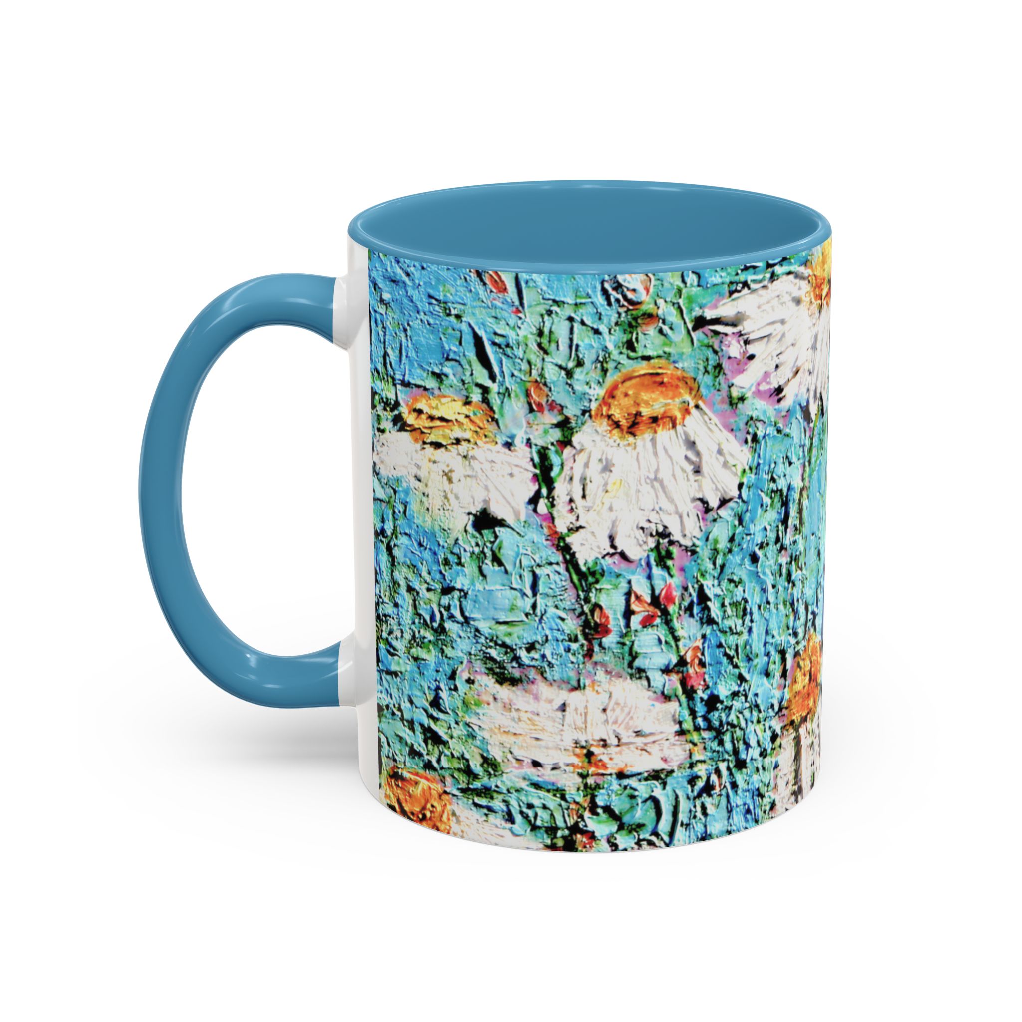 Coffee Mug Painted Daisies in Blue Sky