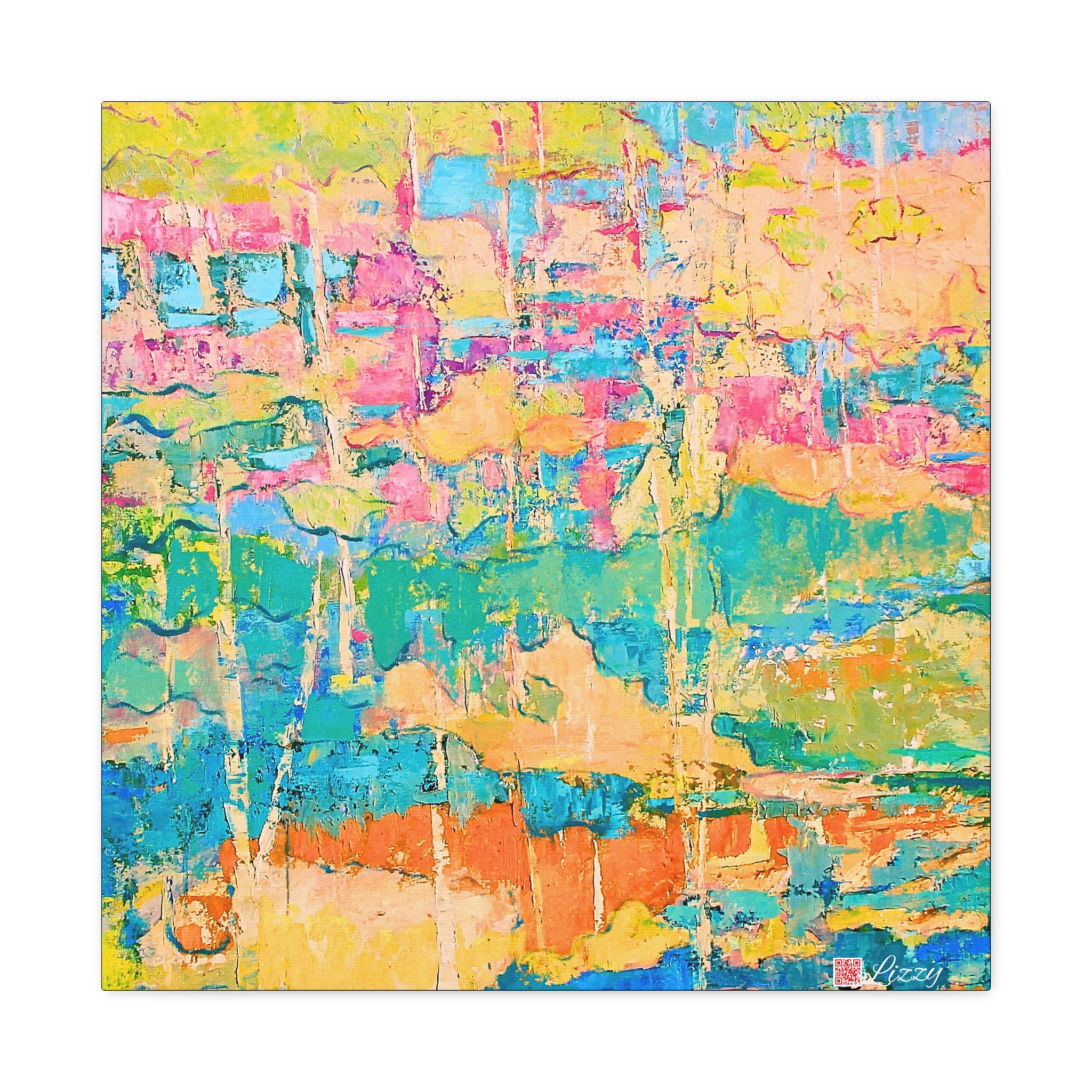 Canvas Print - Pastel Landscape- Teal and Pink - Image 17