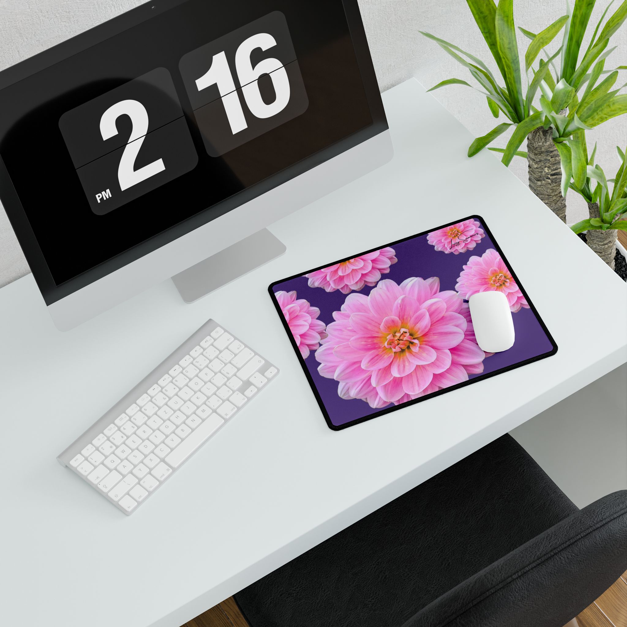 Pink Flower on Purple Dest Mat Desk Pad - Image 7