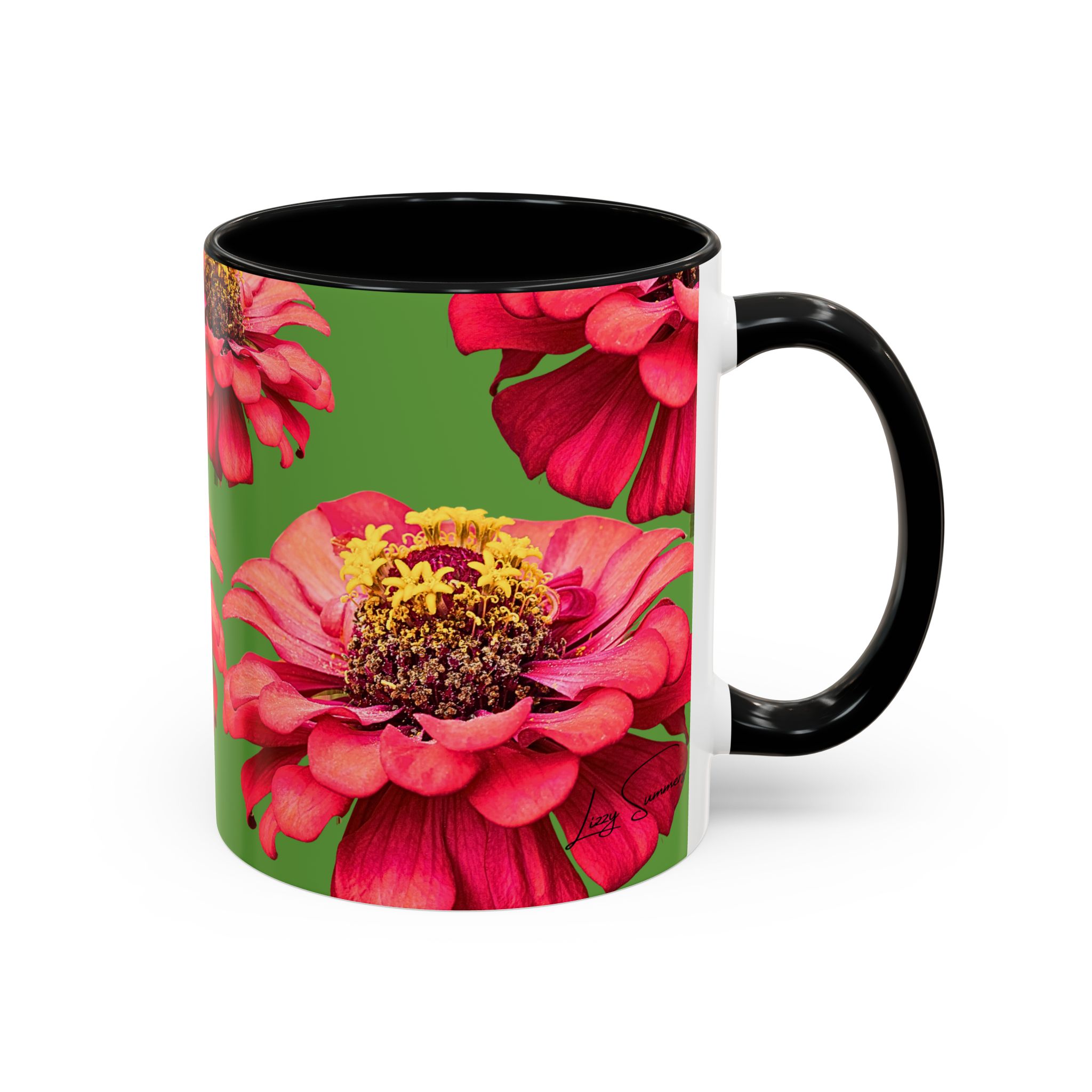 Mug, vibrant Dahlia flower on green coffee cup, floral drinkware, gift for nature lovers, botanical tea mug, unique ceramic mug - Image 3