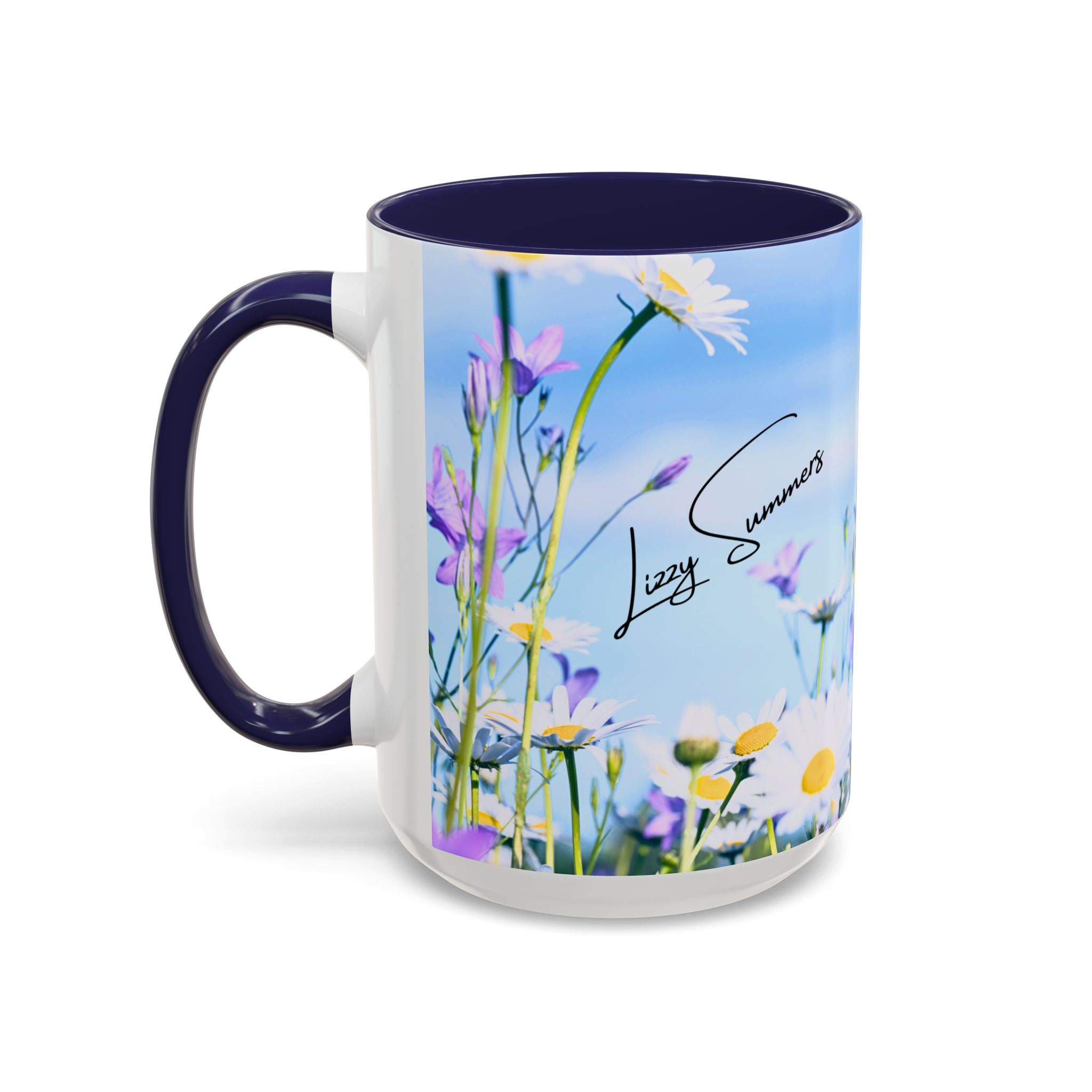 Coffee Mug Daisies and Purple Flowers on black mug - Image 7