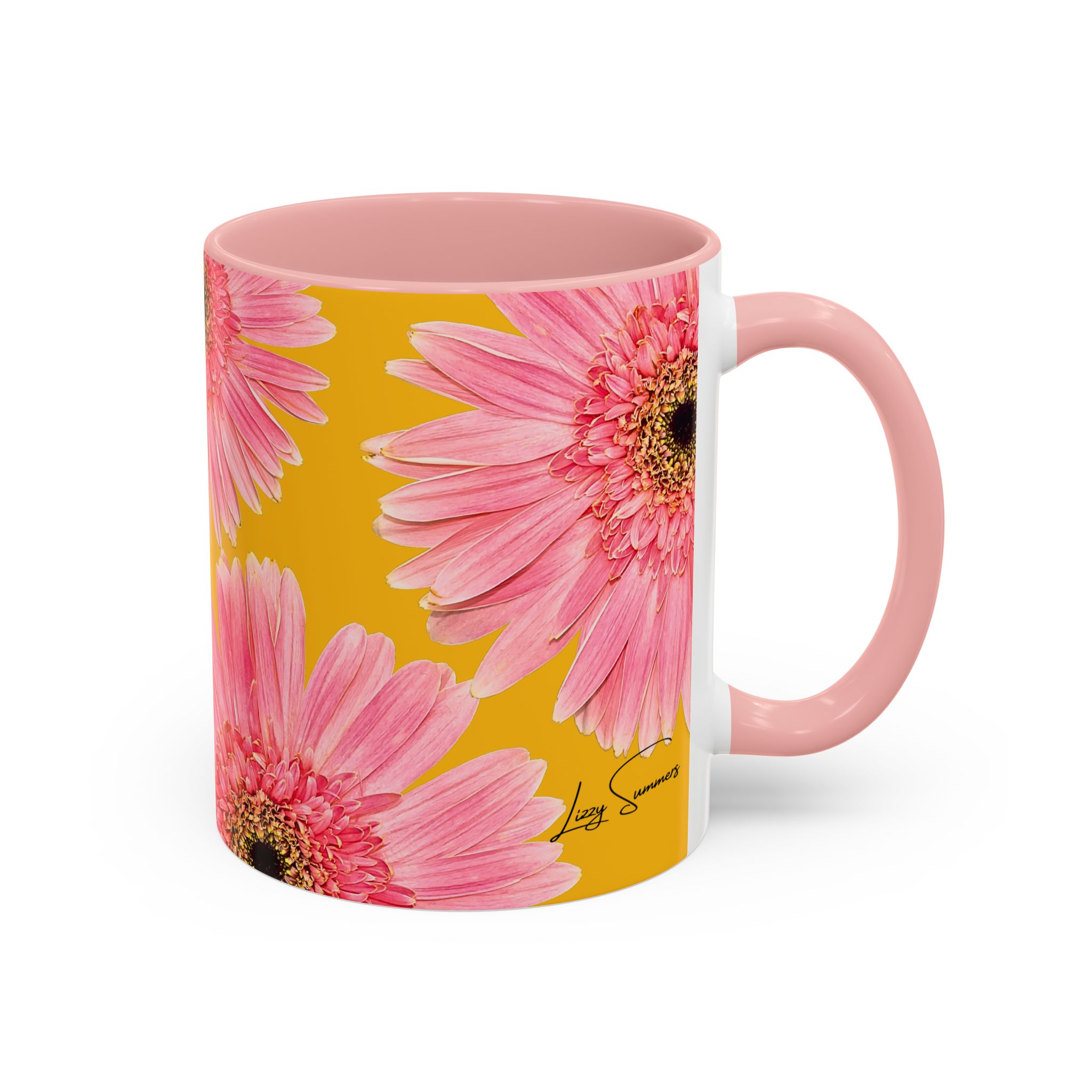 Pink Flower Yellow Accent Coffee Mug
