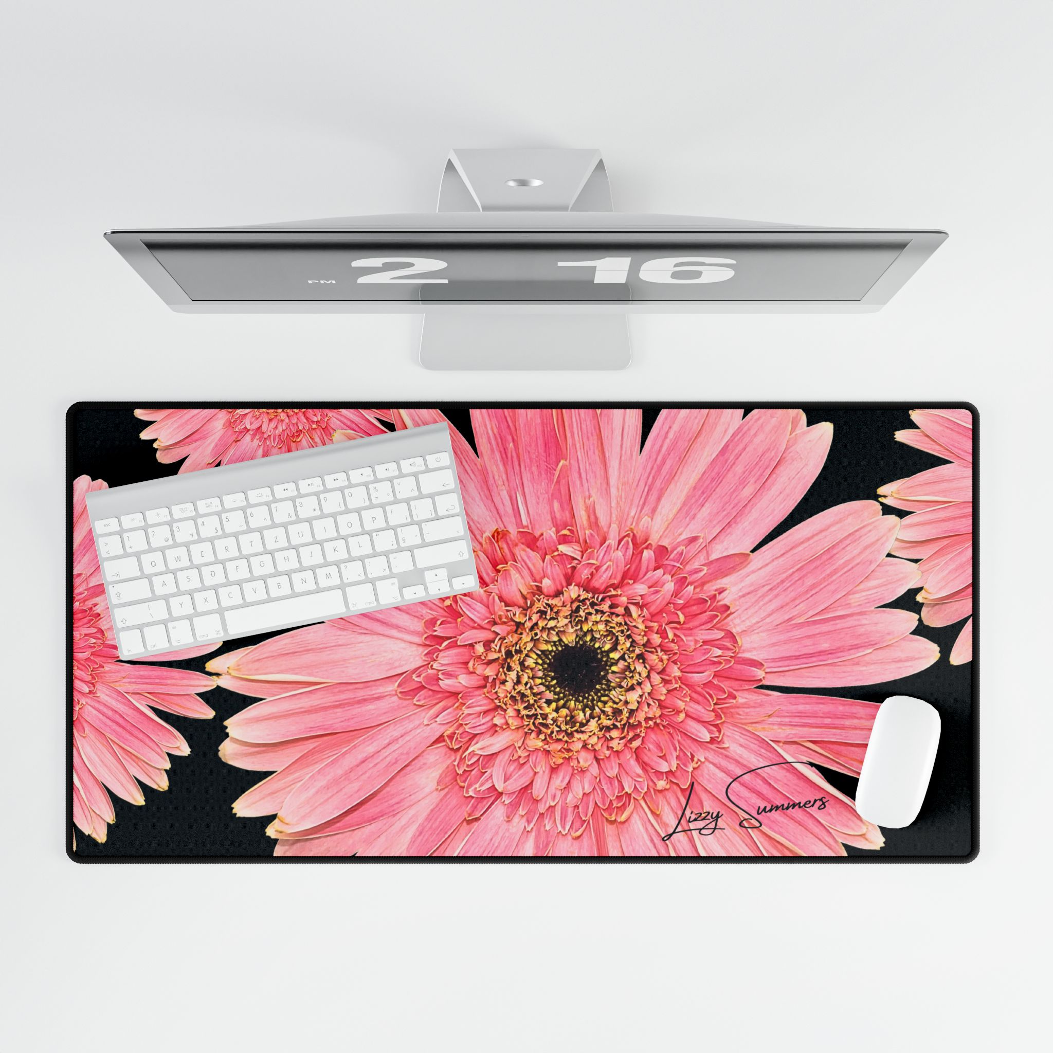 Desk Mat Desk Pad Pink Flower on Black - Image 4