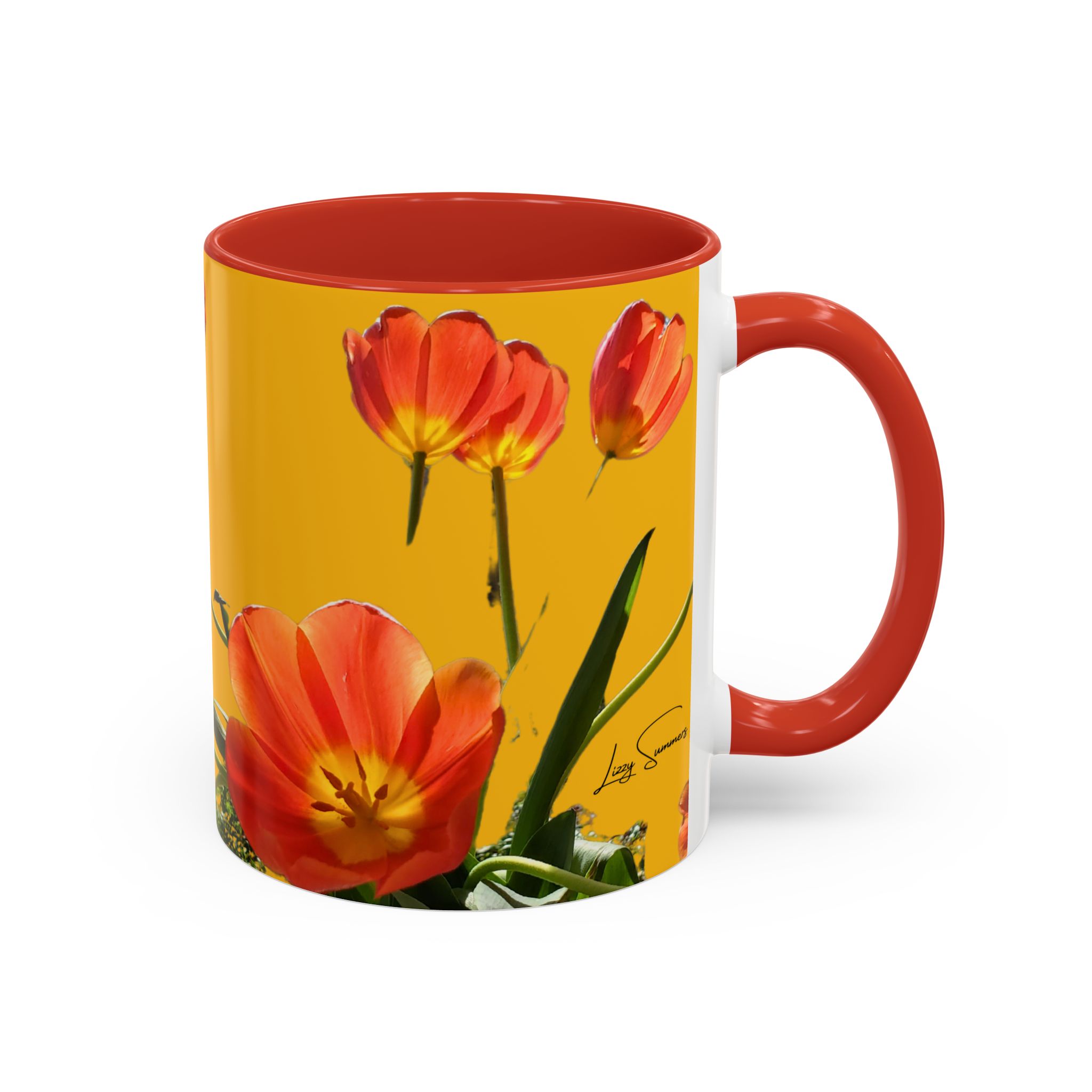 Mug, Cheerful Bright Tulips on Yellow Coffee Cup, Floral Tea Mug, Spring Flower Design, Gift for Gardener, Mother's Day Present, Kitchen - Image 6