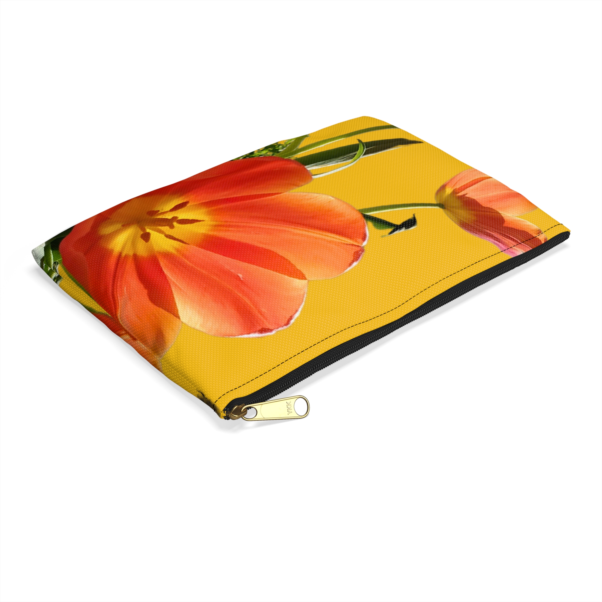 Flat Accessory Pouch Orange Tulips on Yellow - Image 11