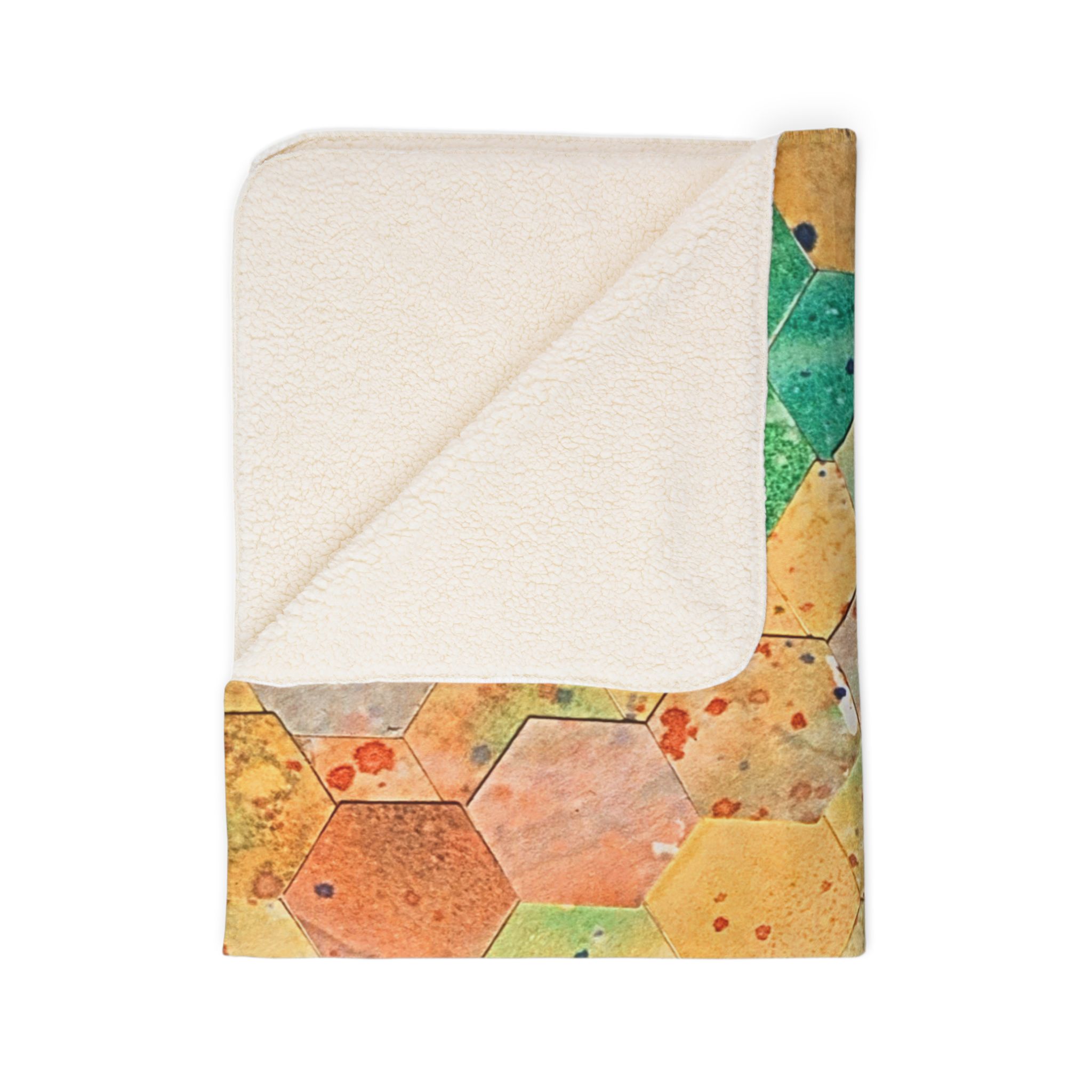 Colorful Fleece Sherpa Blanket - LIght Green and Peach - Image 2