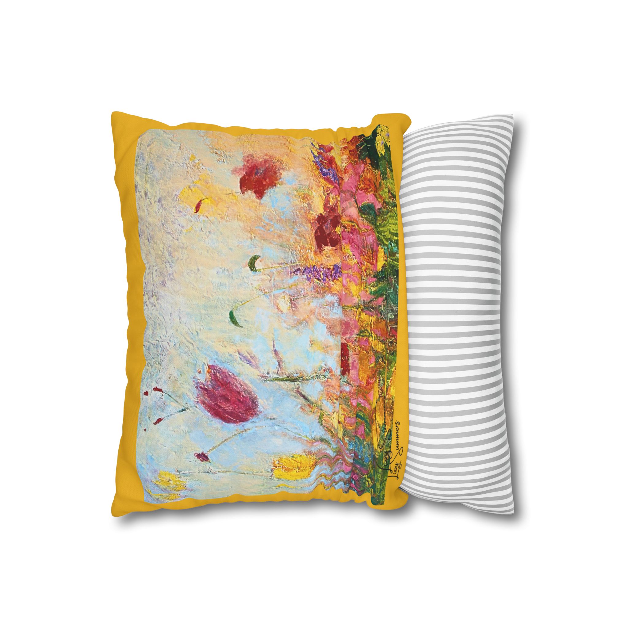 Floral Canvas Pillowcase — Painted Wildflowers on Yellow - Image 3