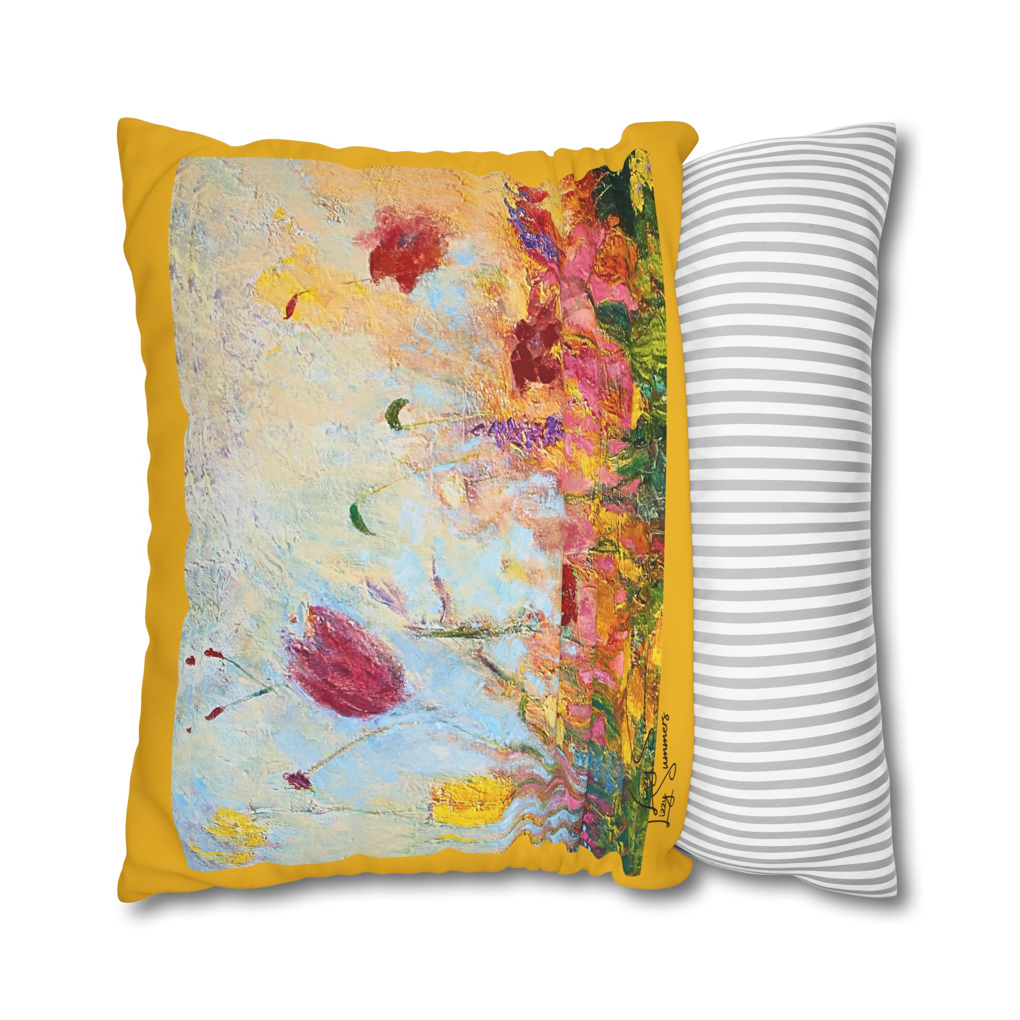 Floral Canvas Pillowcase — Painted Wildflowers on Yellow - Image 24