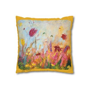 Floral Canvas Pillowcase — Painted Wildflowers on Yellow