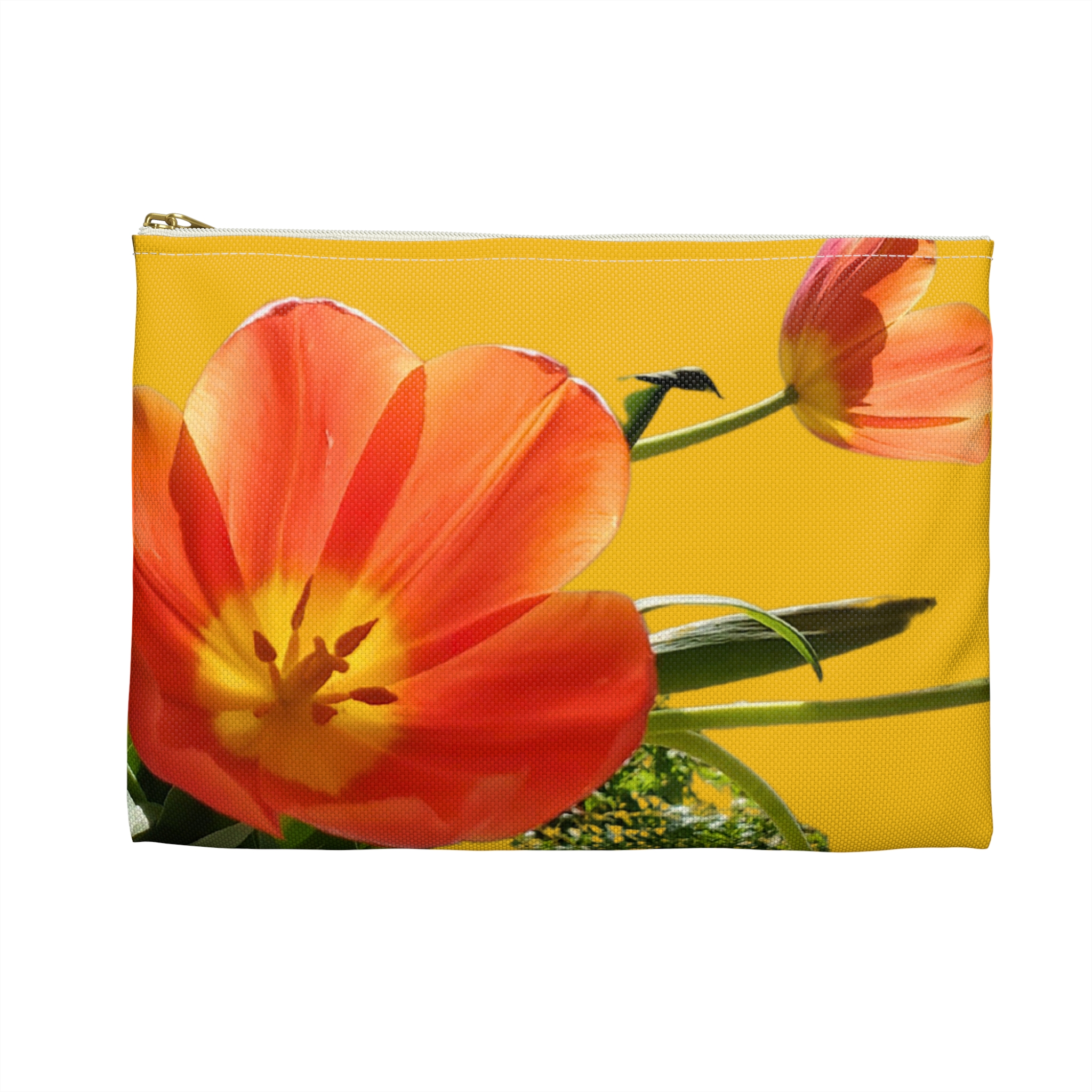 Flat Accessory Pouch Orange Tulips on Yellow - Image 14