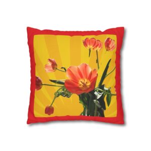 Floral Canvas Pillowcase — Tulip on Yellow and Red