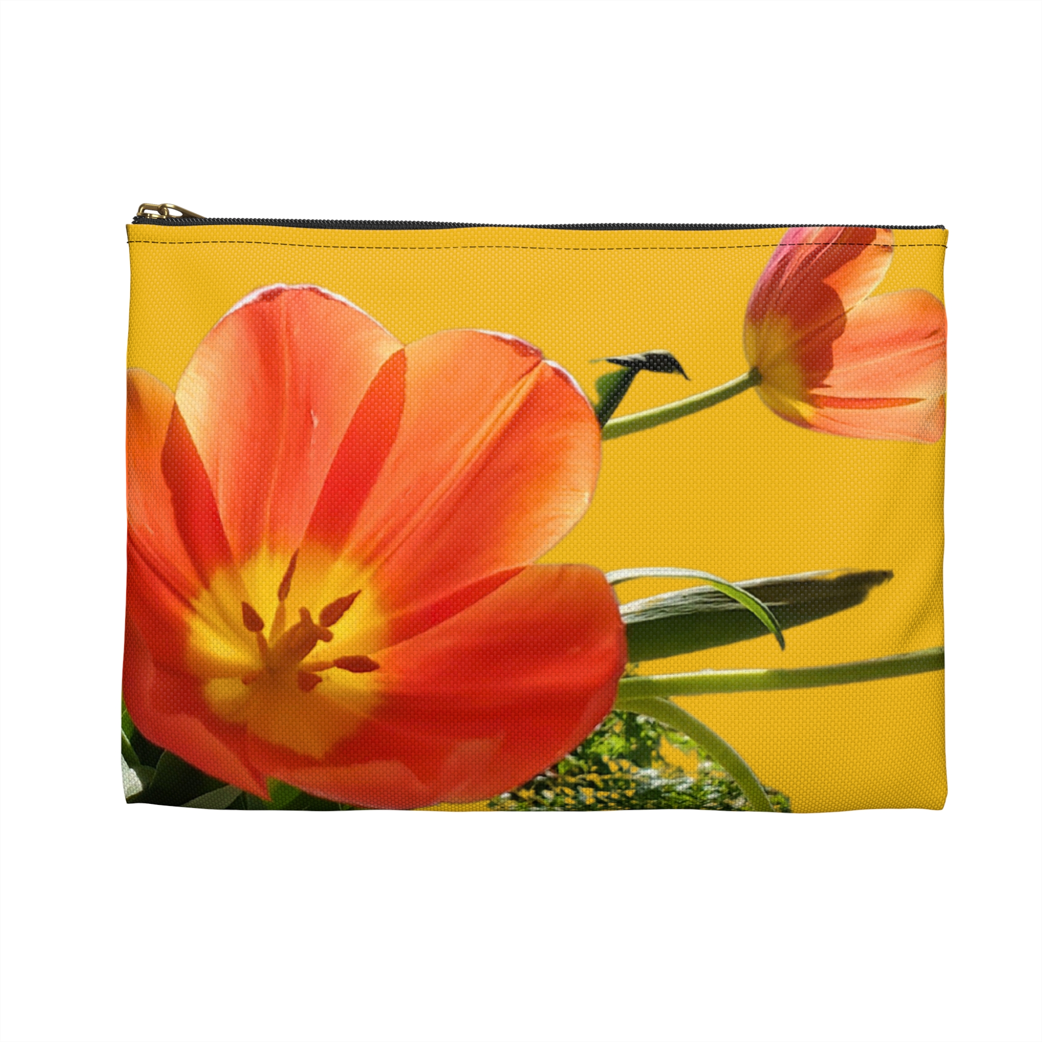 Flat Accessory Pouch Orange Tulips on Yellow - Image 10