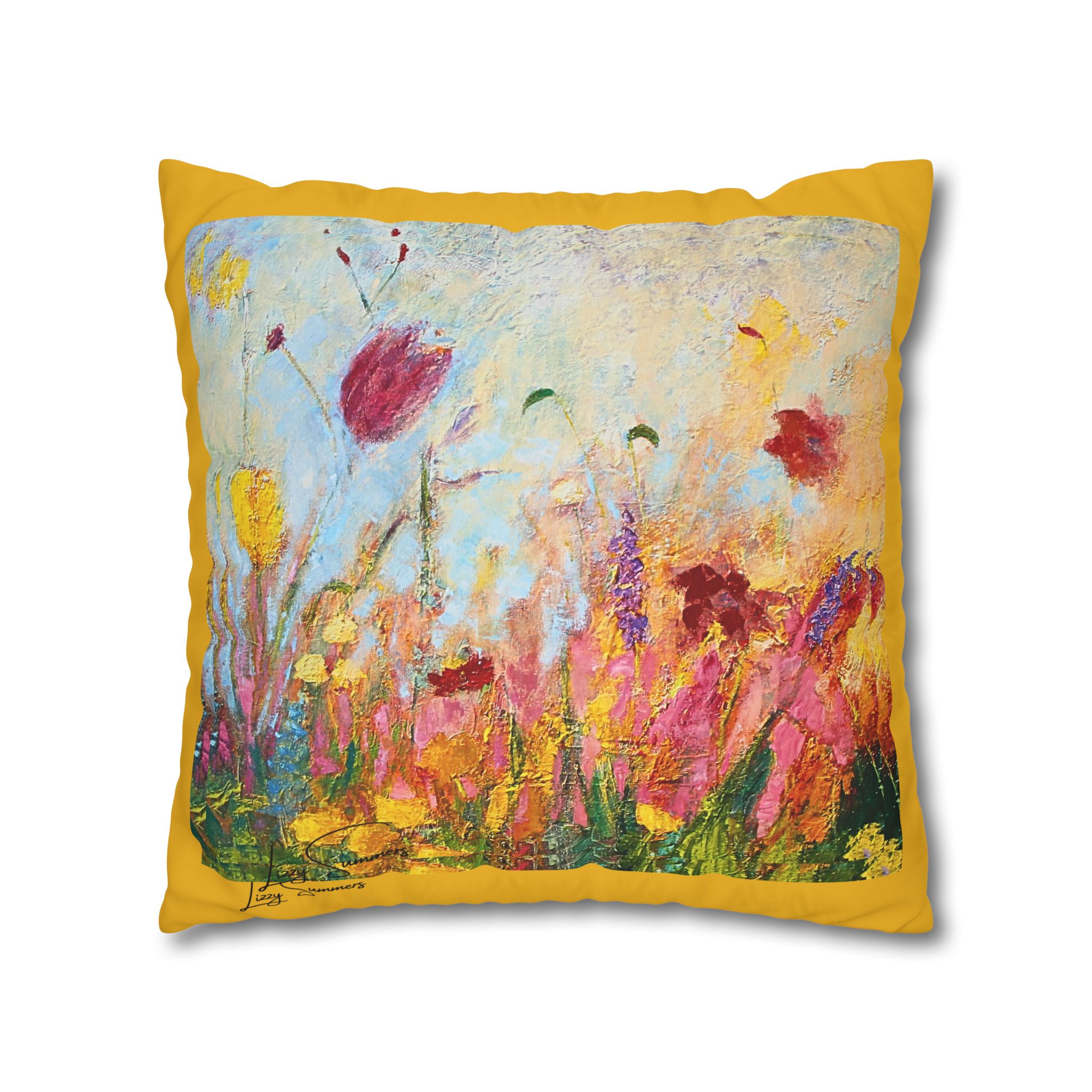 Floral Canvas Pillowcase — Painted Wildflowers on Yellow - Image 13