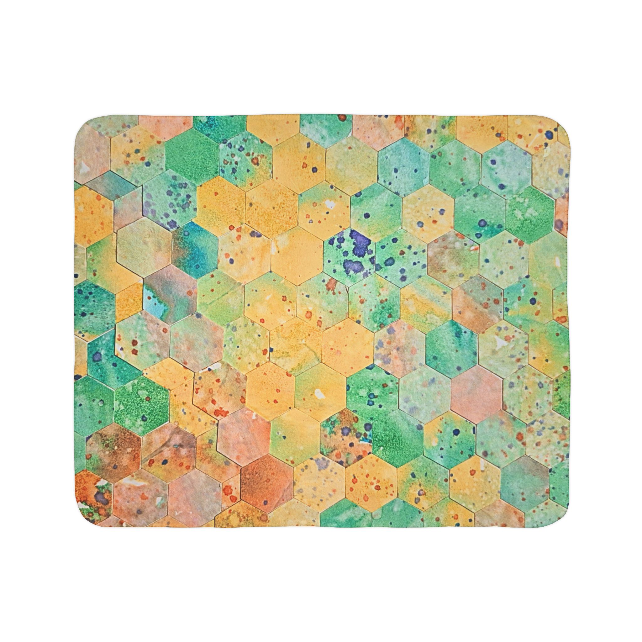 Colorful Fleece Sherpa Blanket - LIght Green and Peach - Image 6
