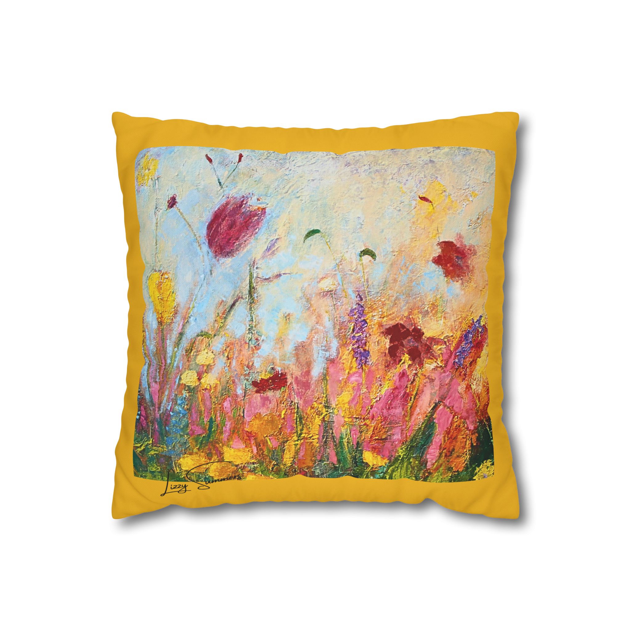 Floral Canvas Pillowcase — Painted Wildflowers on Yellow - Image 4