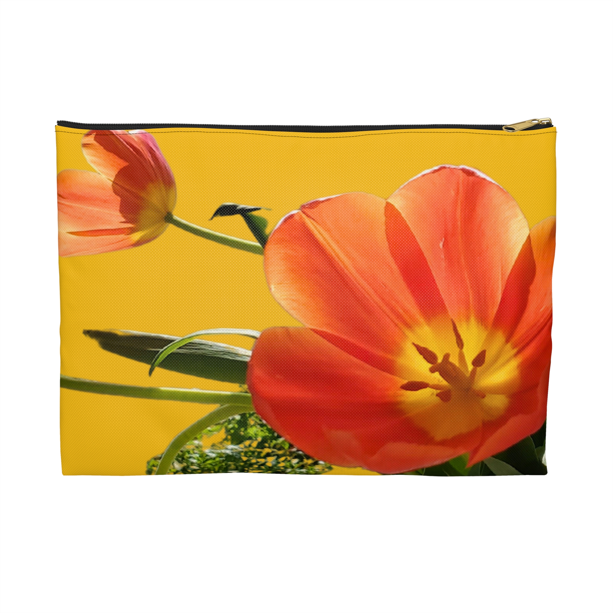 Flat Accessory Pouch Orange Tulips on Yellow - Image 2