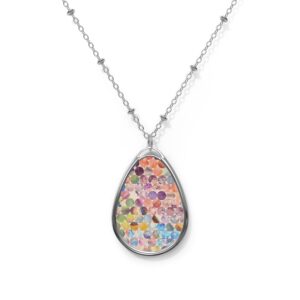 Oval Necklace Pendent Multicolored Paper Dots