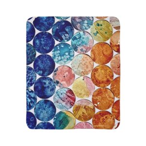 Colorful Fleece Sherpa Blanket - Cozy Vibrant Blue and Orange Circles