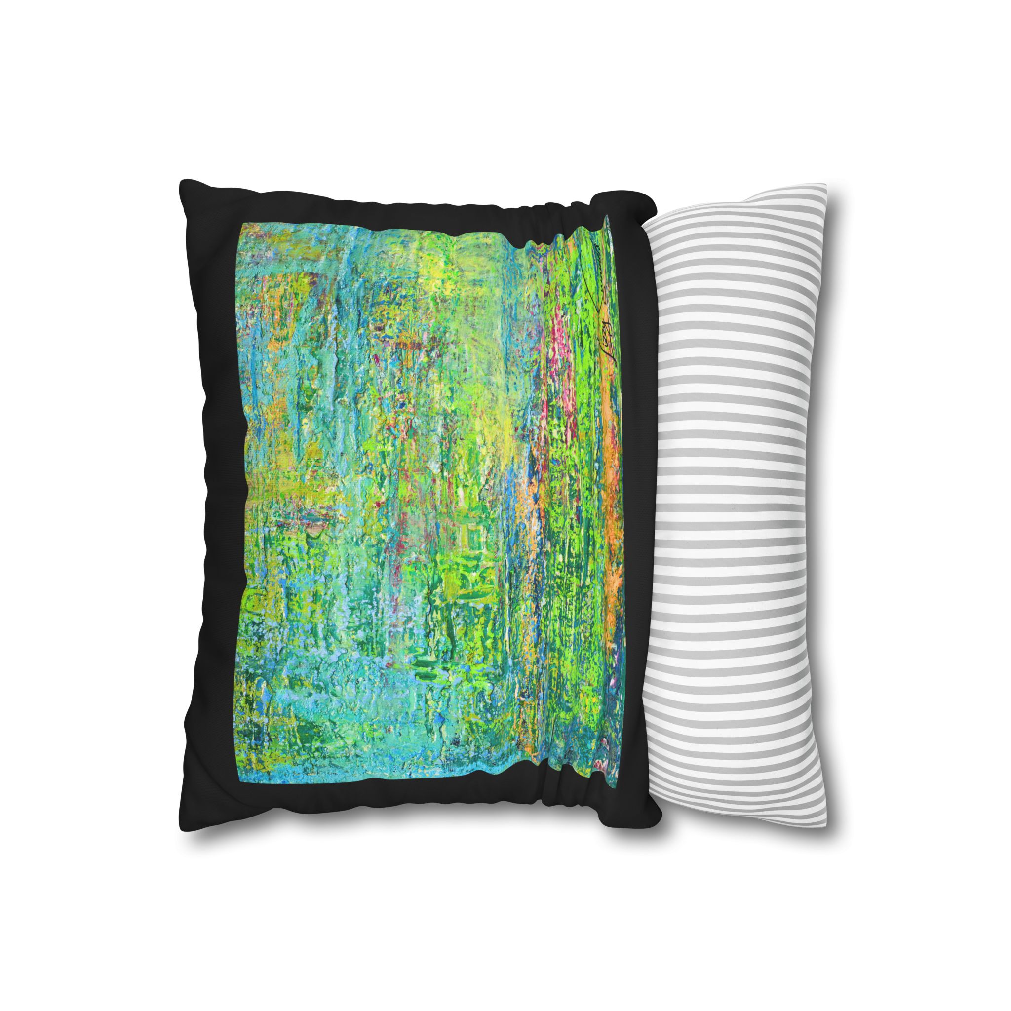 Abstract Canvas Pillowcase — Shimmering Neon Green - Image 2