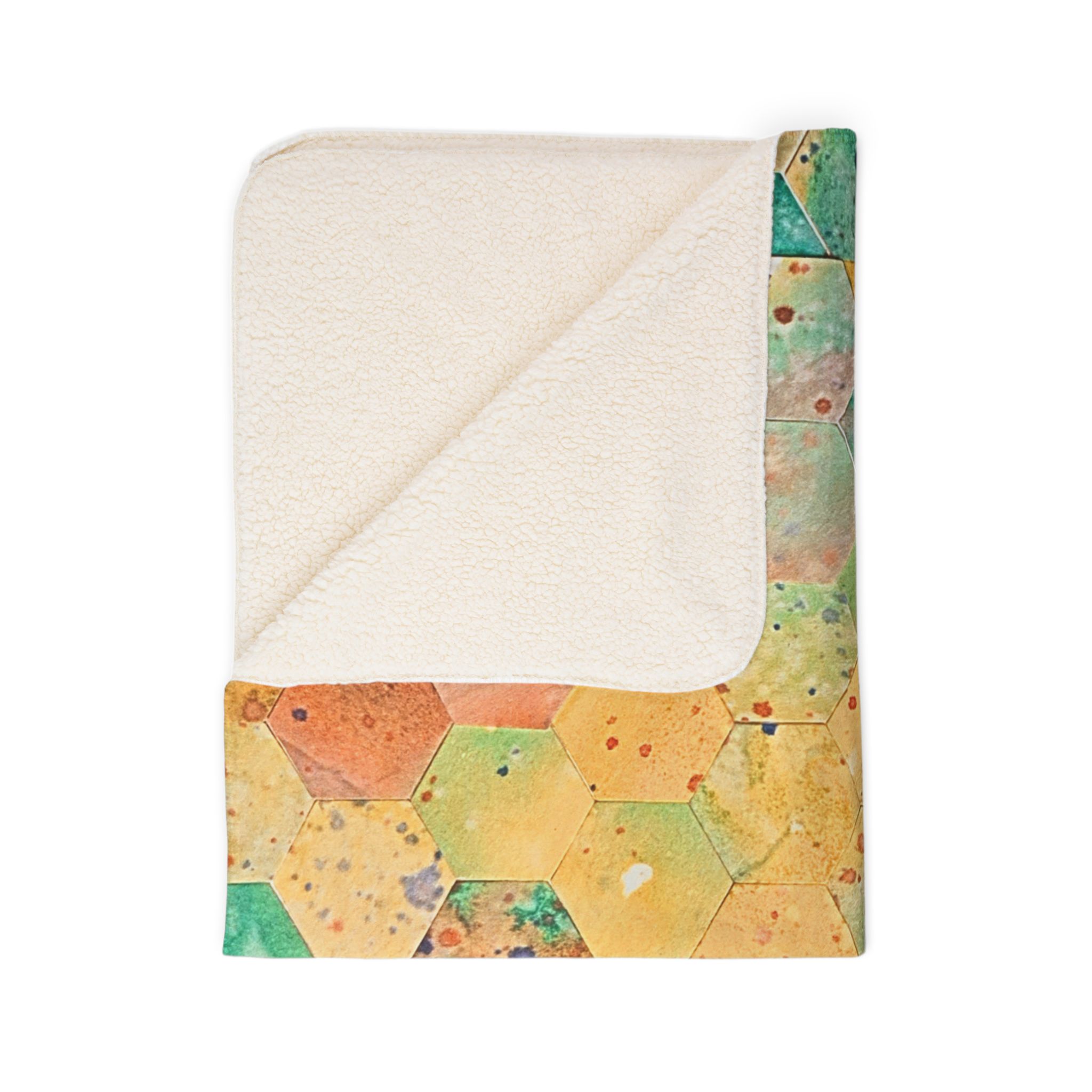 Colorful Fleece Sherpa Blanket - LIght Green and Peach - Image 8