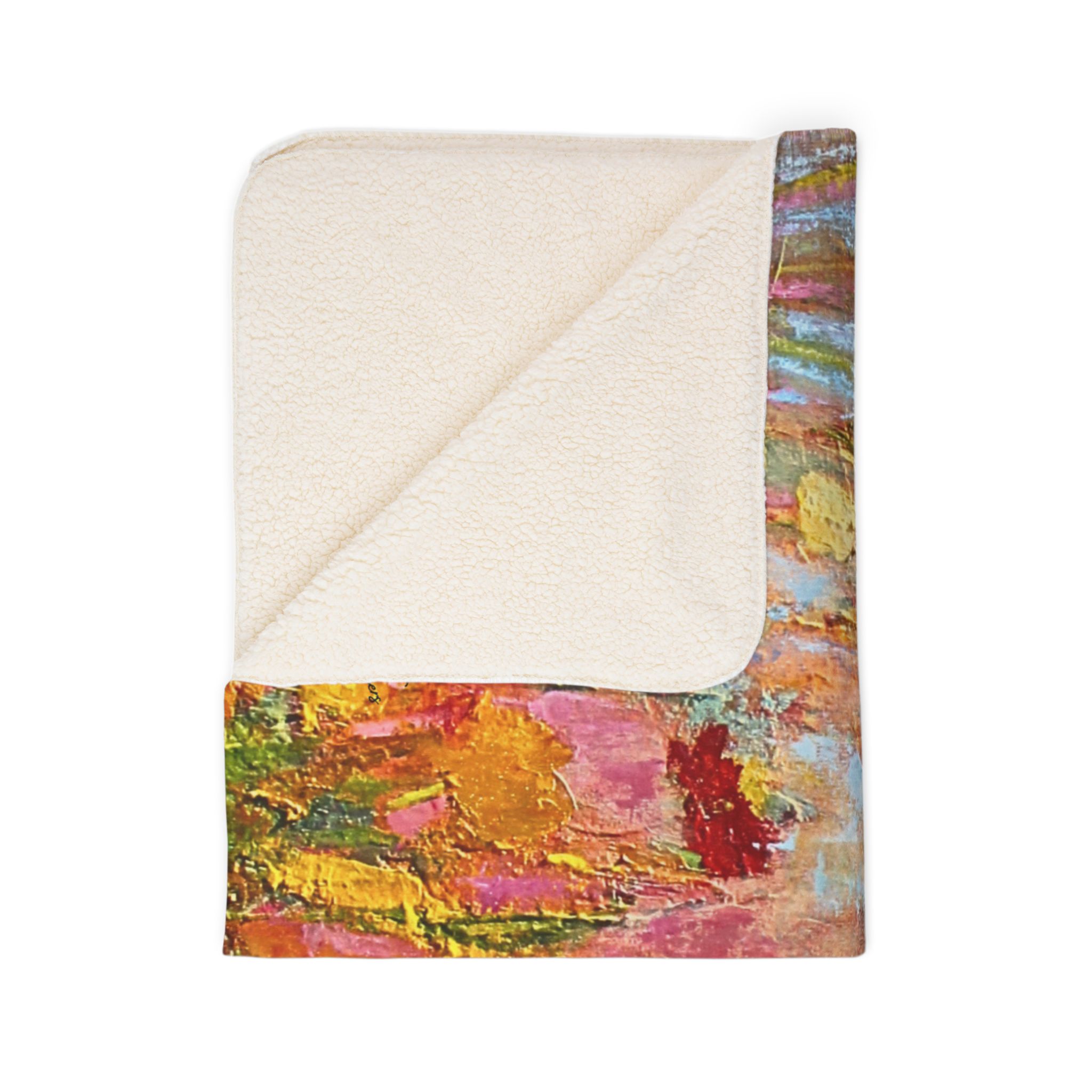 Colorful Fleece Sherpa Blanket -Painted Wildflowers - Image 4