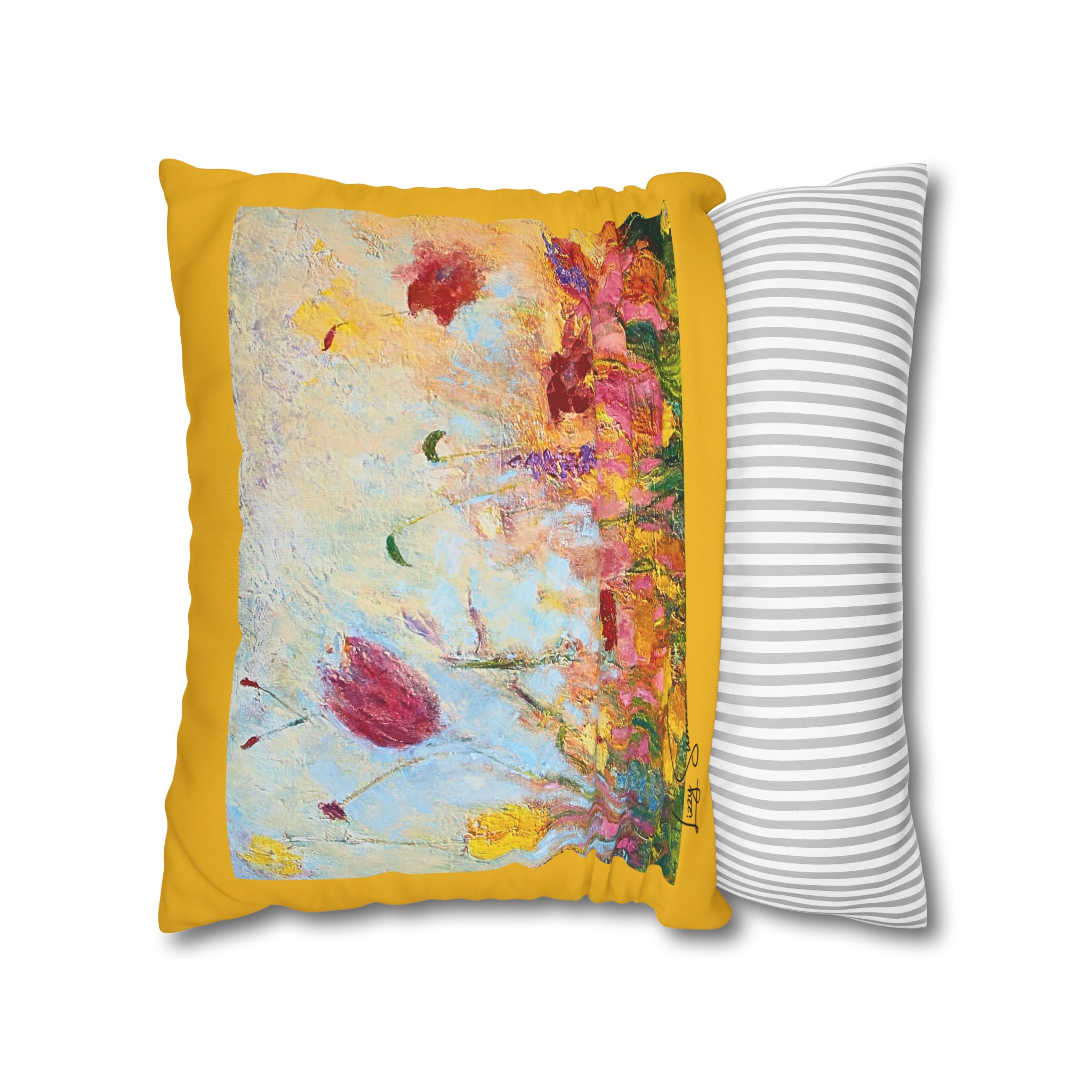 Floral Canvas Pillowcase — Painted Wildflowers on Yellow - Image 12