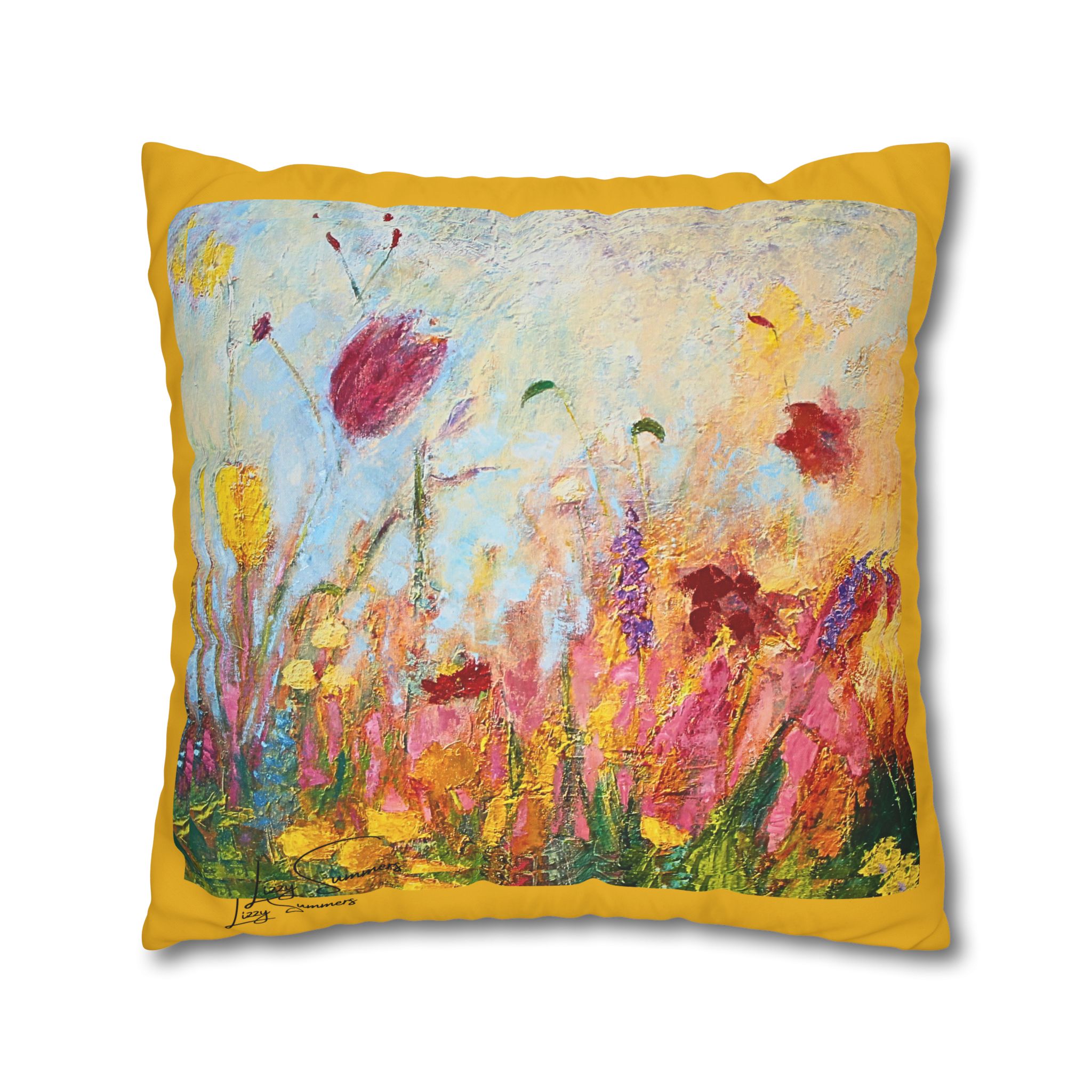 Floral Canvas Pillowcase — Painted Wildflowers on Yellow - Image 18