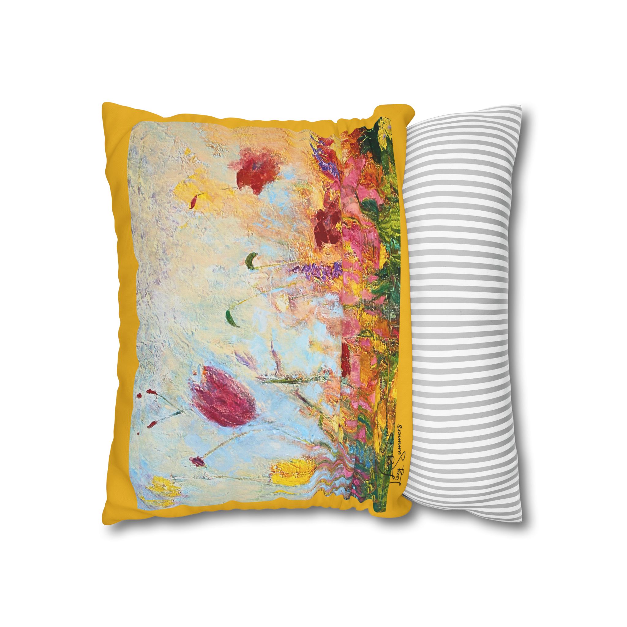 Floral Canvas Pillowcase — Painted Wildflowers on Yellow - Image 9