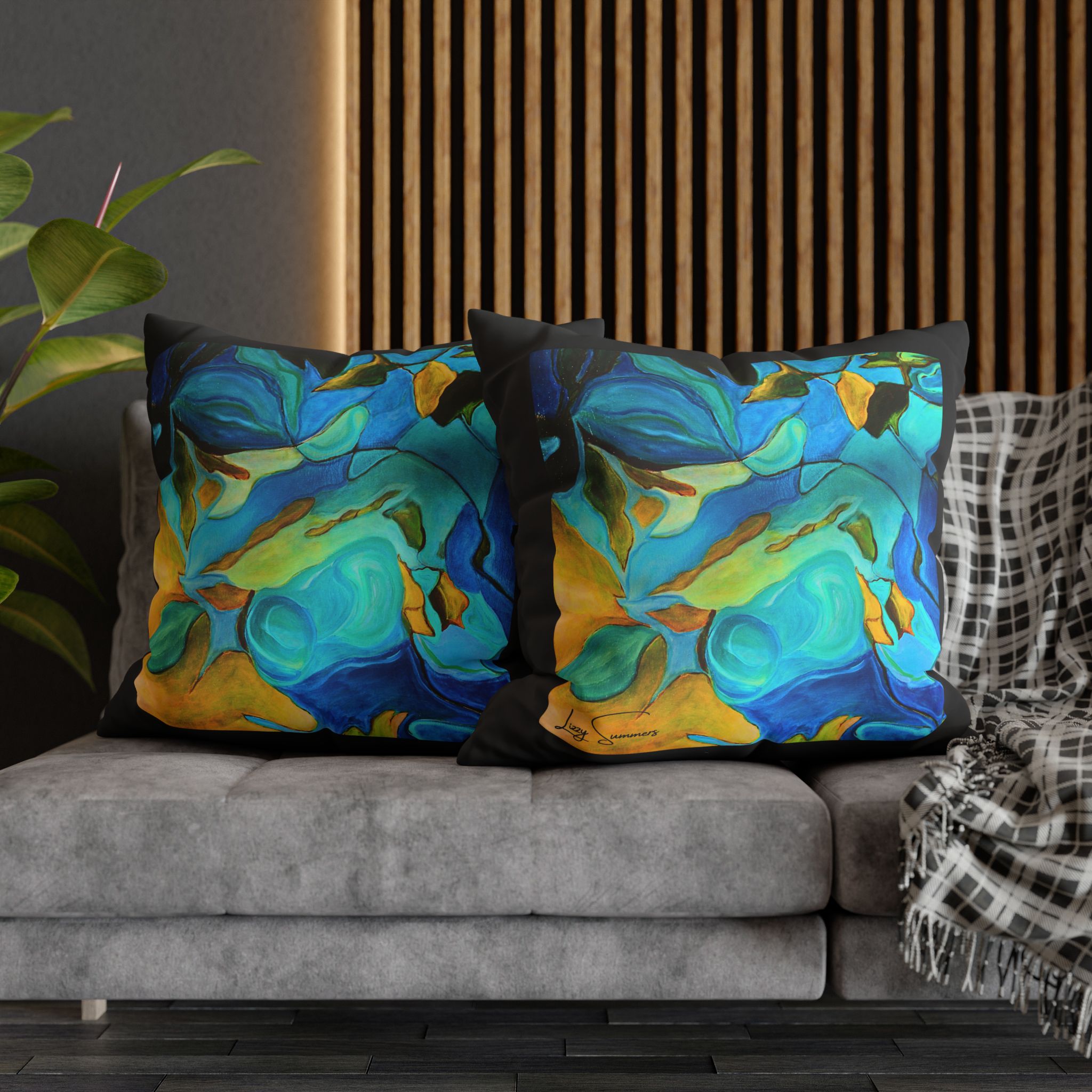 Canvas Pillowcase —River Muse Yellow, Blue and Green - Image 26