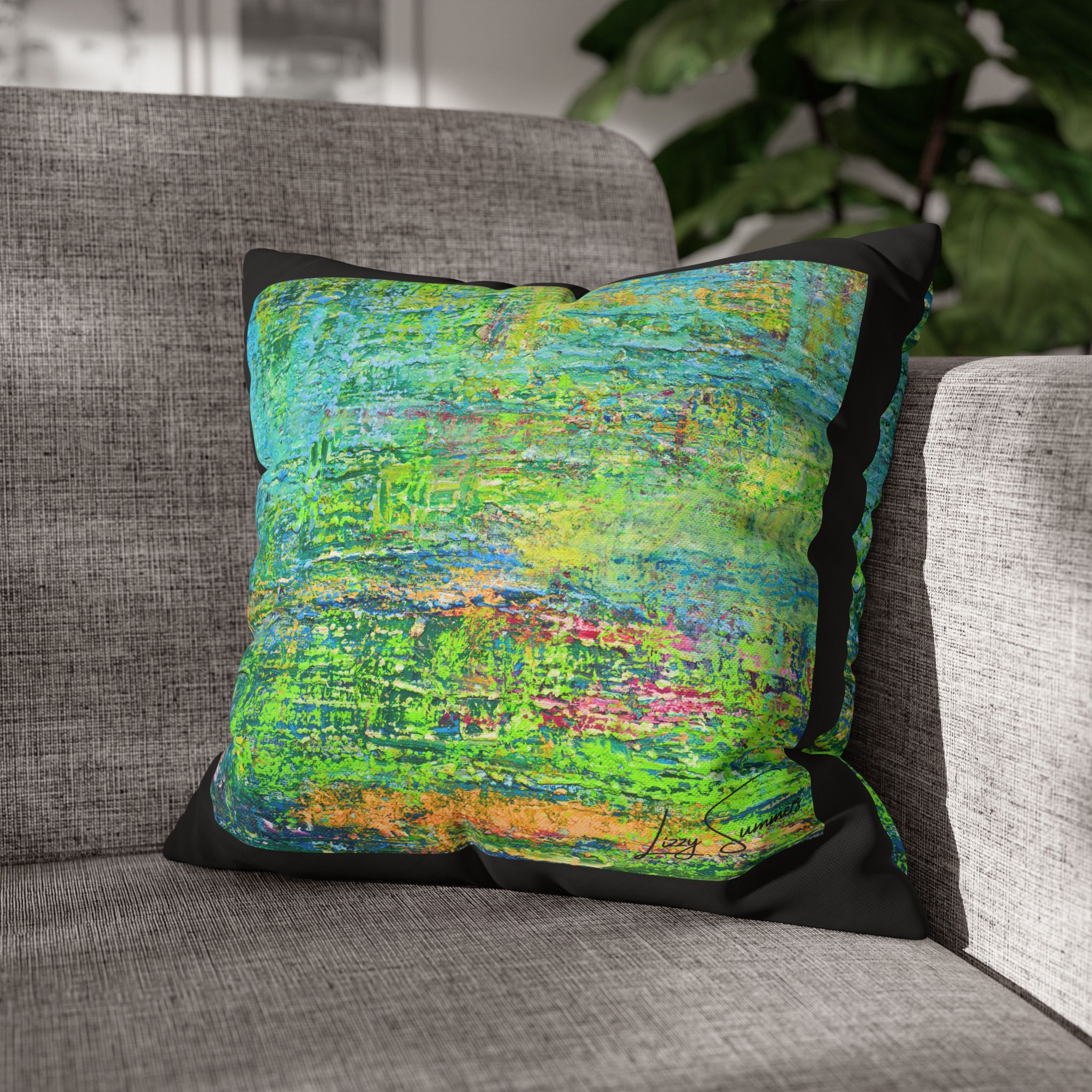 Abstract Canvas Pillowcase — Shimmering Neon Green - Image 5