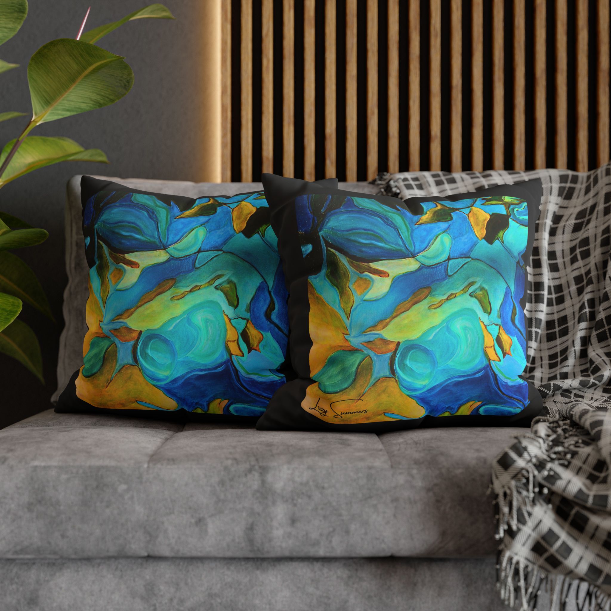 Canvas Pillowcase —River Muse Yellow, Blue and Green - Image 16