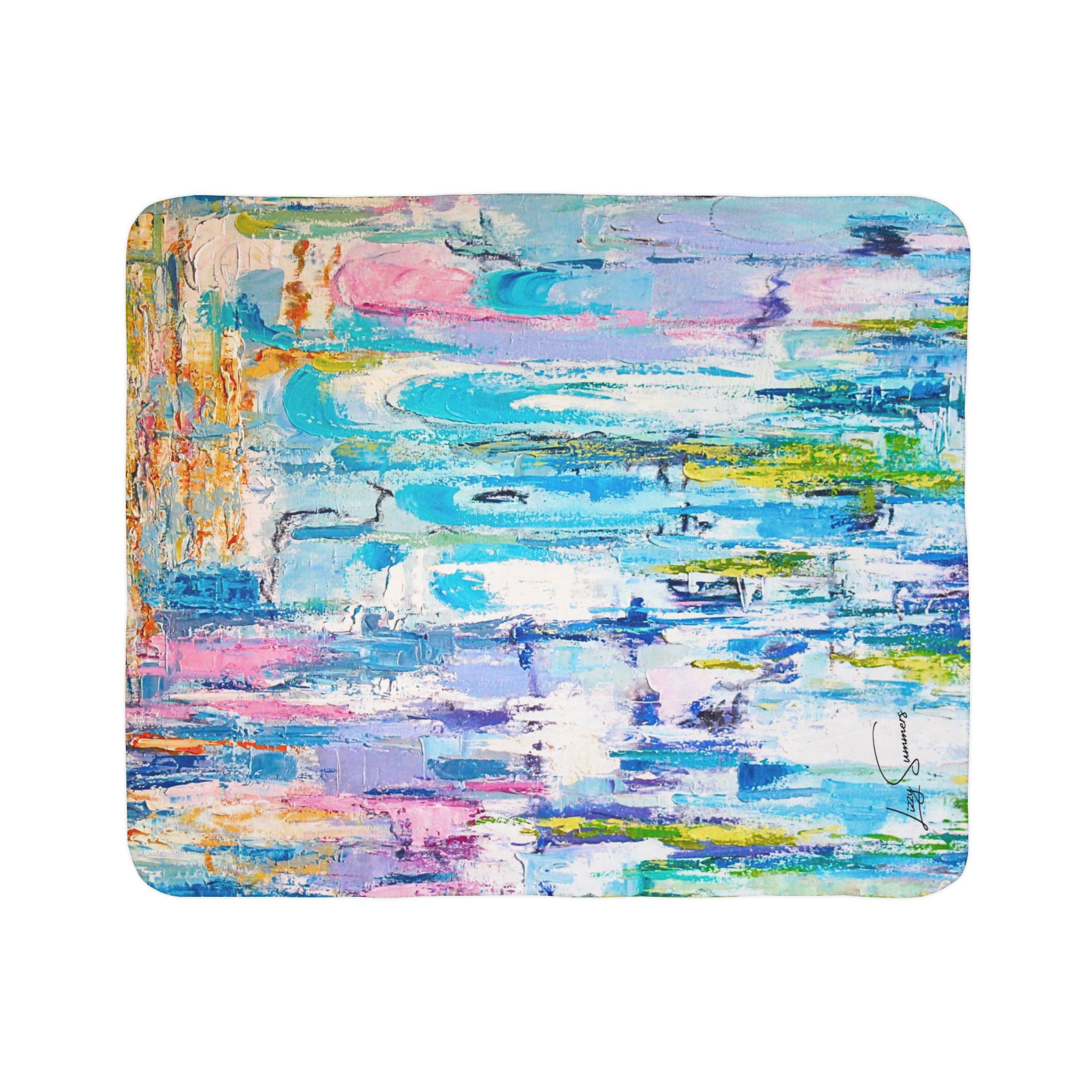Colorful Fleece Sherpa Blanket - Cool Waters - Image 8