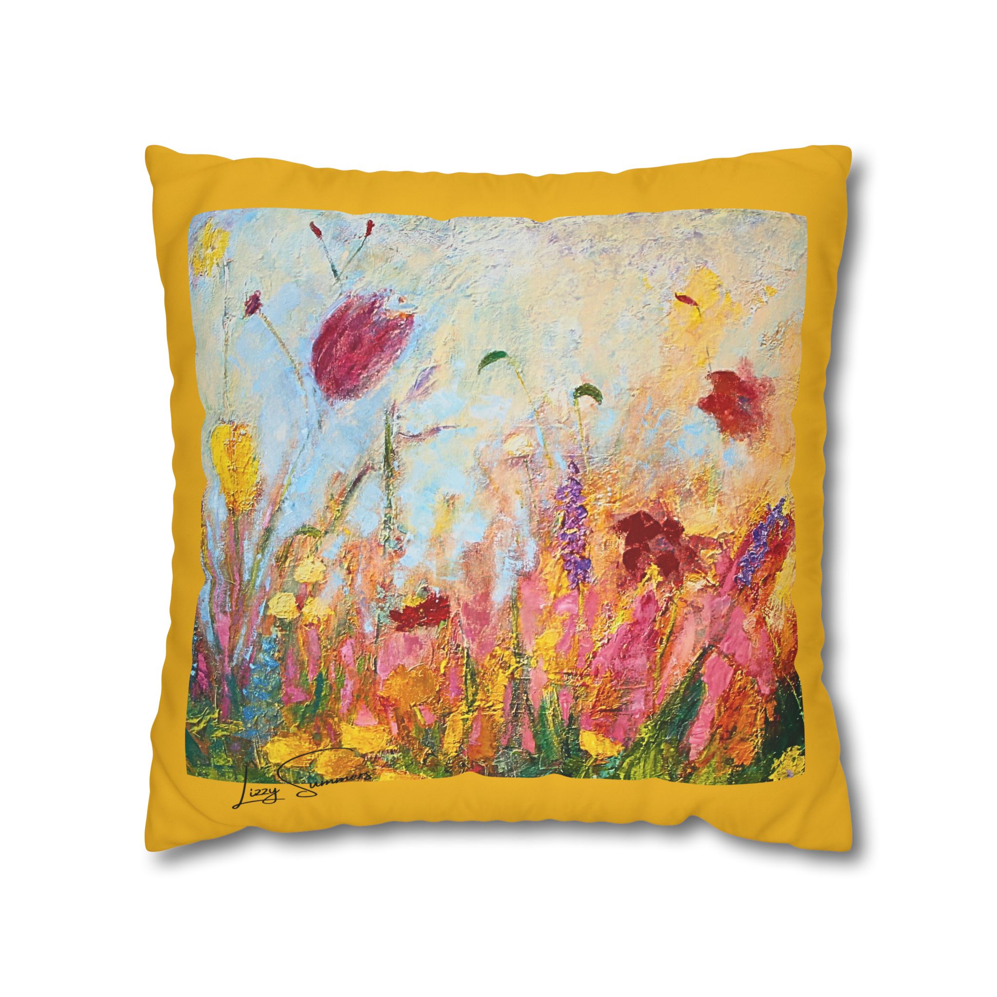 Floral Canvas Pillowcase — Painted Wildflowers on Yellow - Image 15