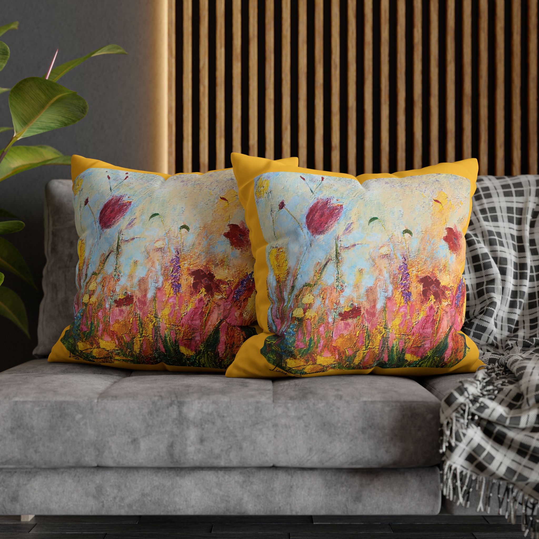 Floral Canvas Pillowcase — Painted Wildflowers on Yellow - Image 21