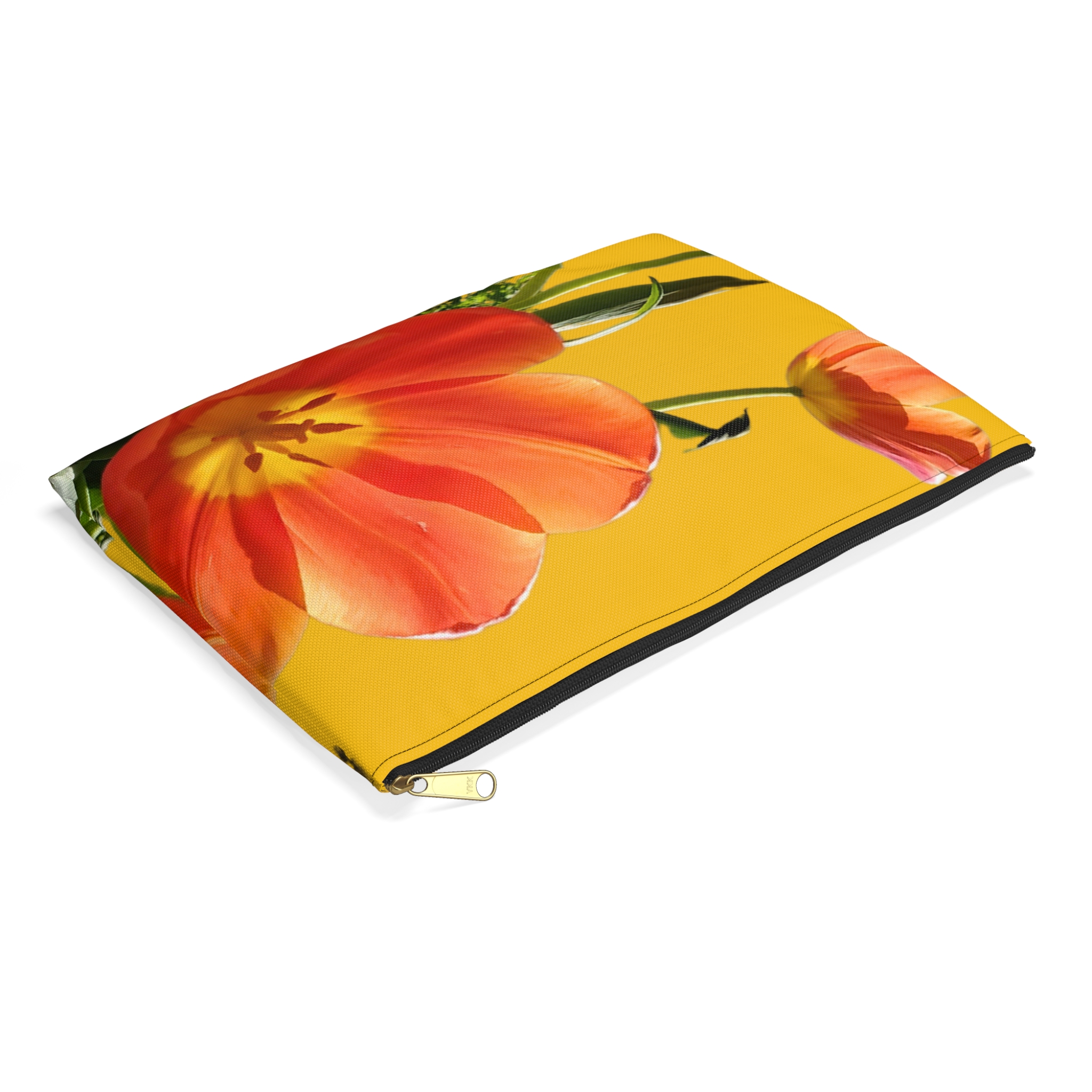 Flat Accessory Pouch Orange Tulips on Yellow