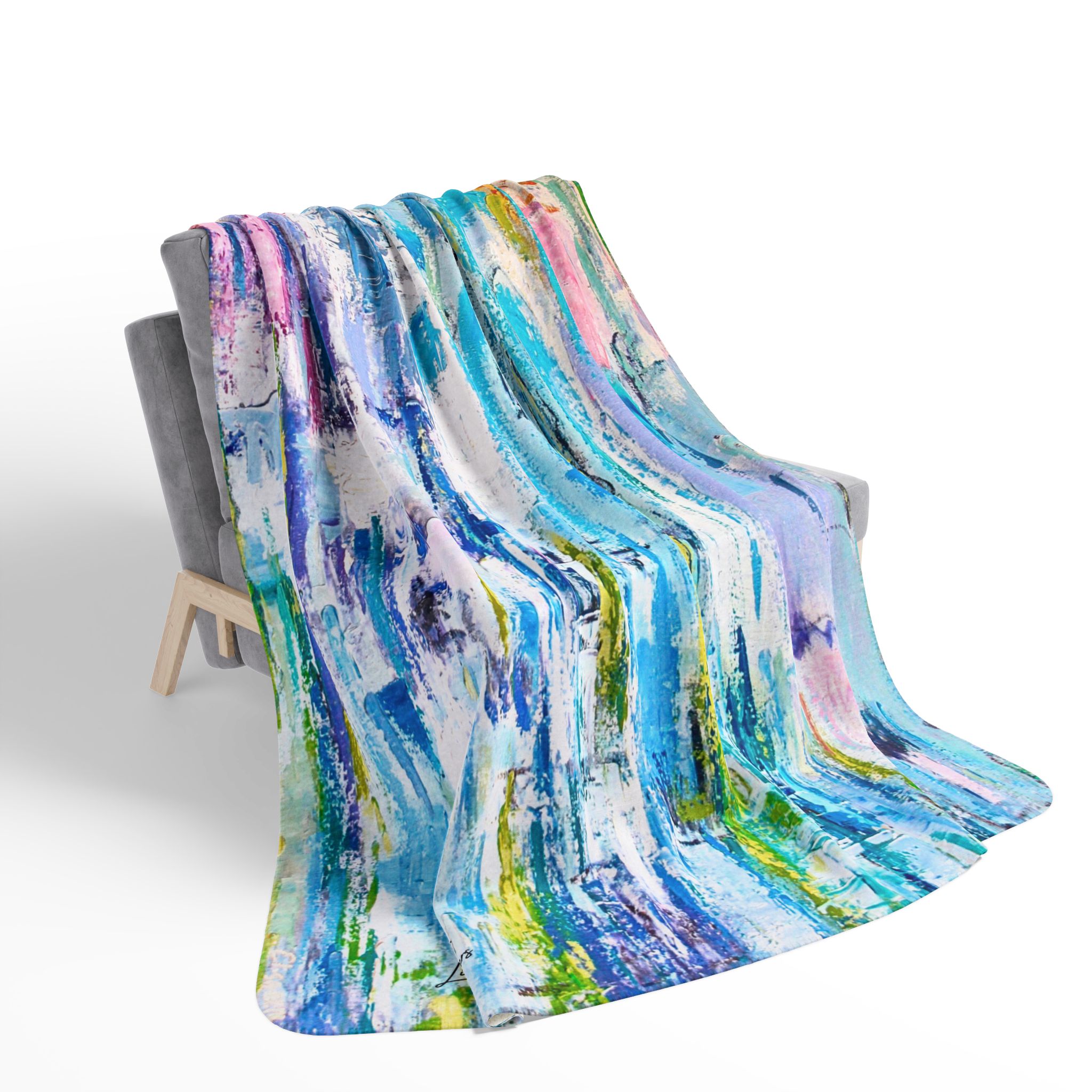 Colorful Fleece Sherpa Blanket - Cool Waters
