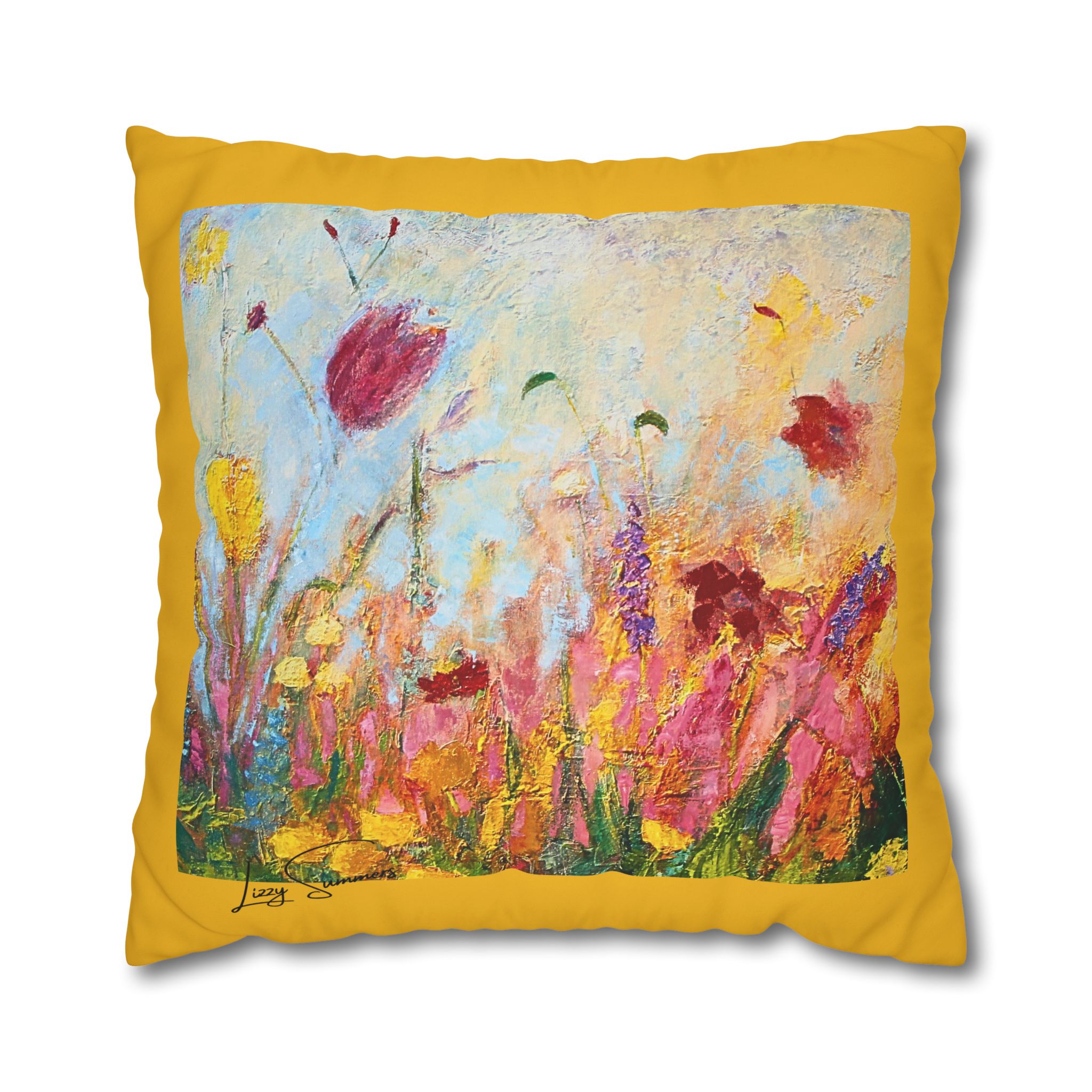 Floral Canvas Pillowcase — Painted Wildflowers on Yellow - Image 25