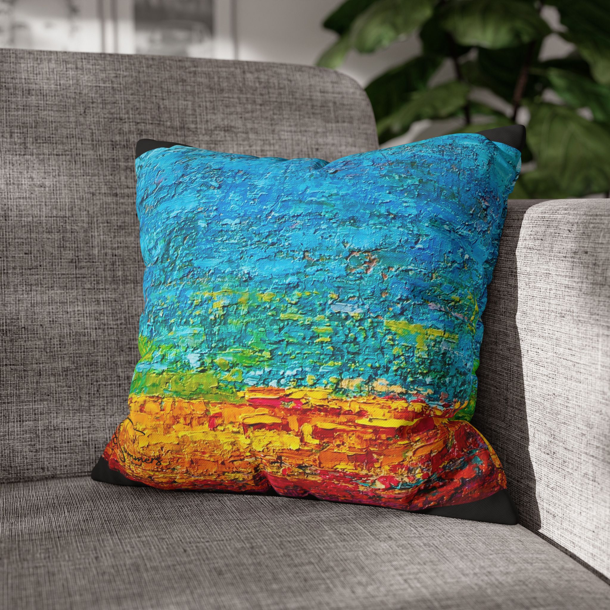 Abstract Canvas Pillowcase —Heavy Texture Painted Sunset - Image 5