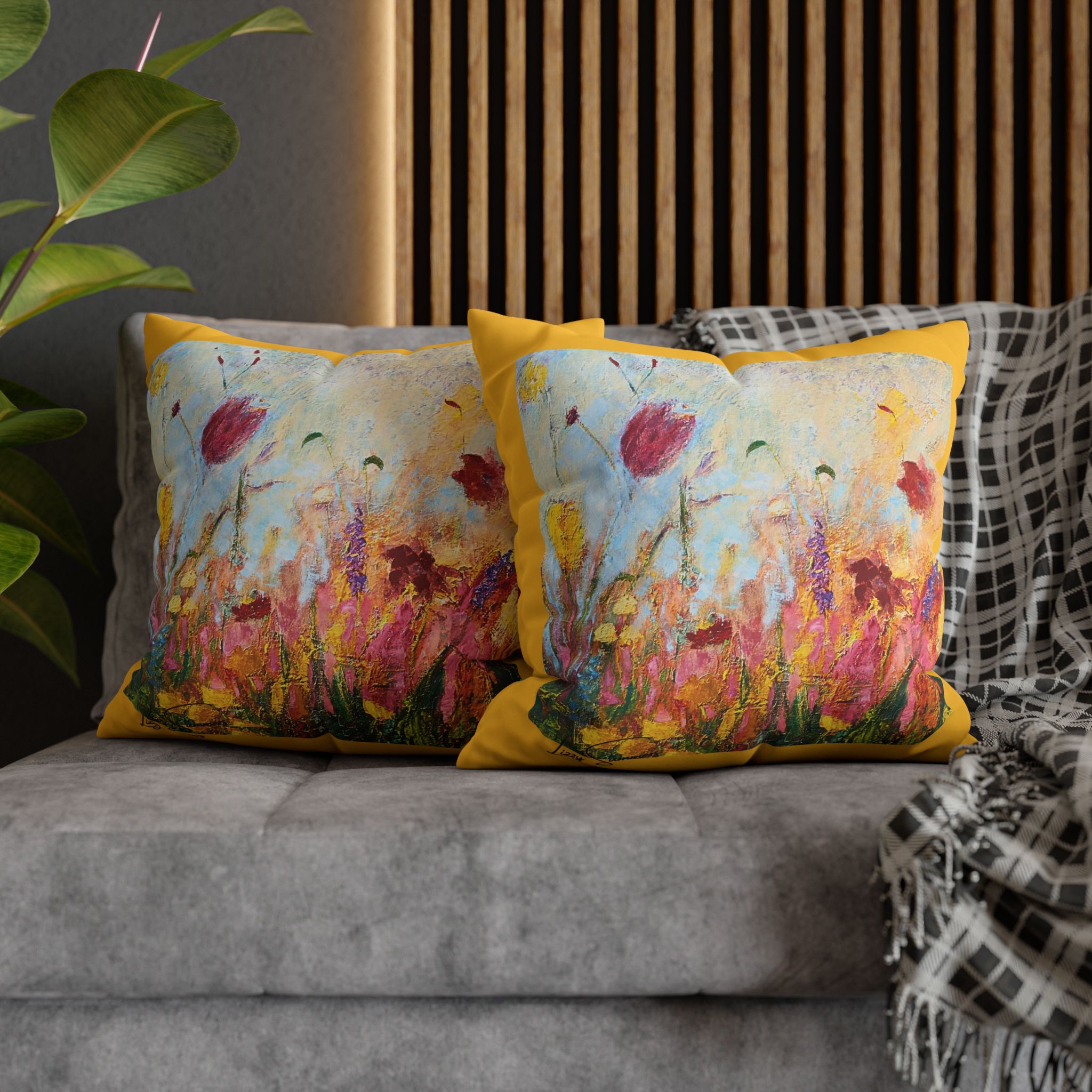 Floral Canvas Pillowcase — Painted Wildflowers on Yellow - Image 16