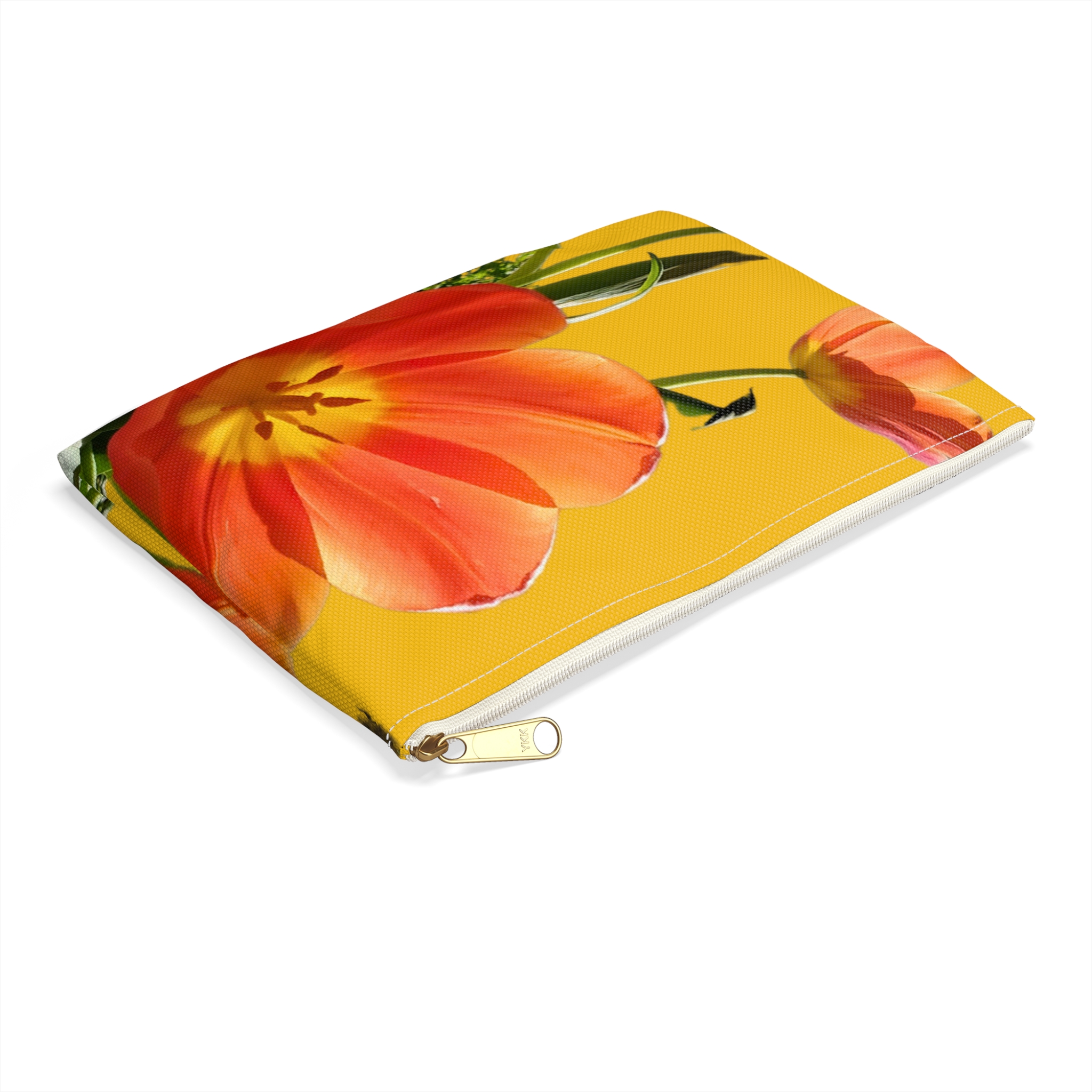 Flat Accessory Pouch Orange Tulips on Yellow - Image 15