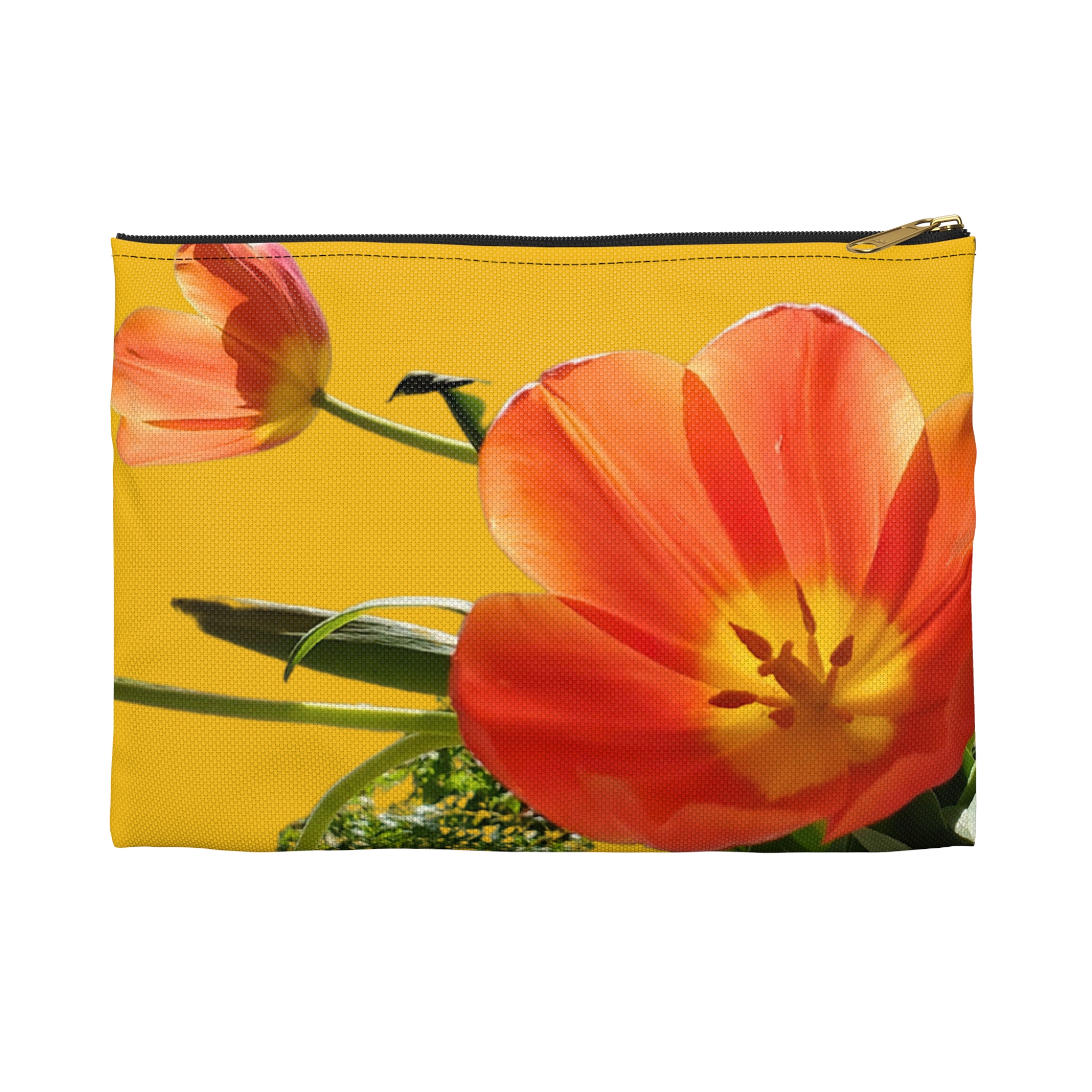 Flat Accessory Pouch Orange Tulips on Yellow - Image 9