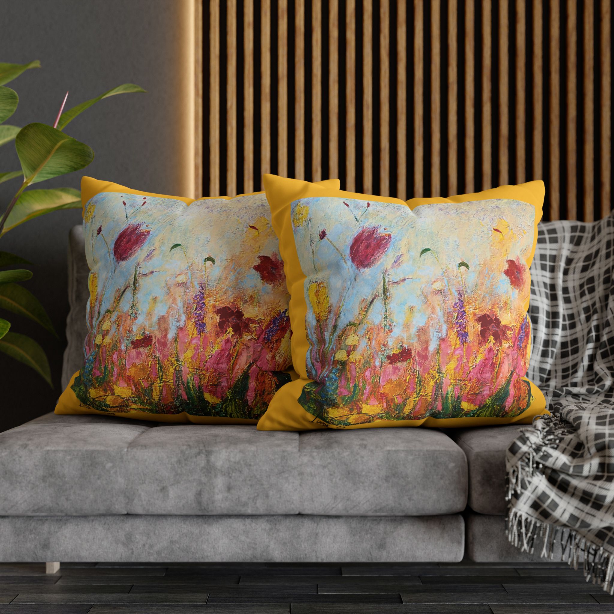 Floral Canvas Pillowcase — Painted Wildflowers on Yellow - Image 26