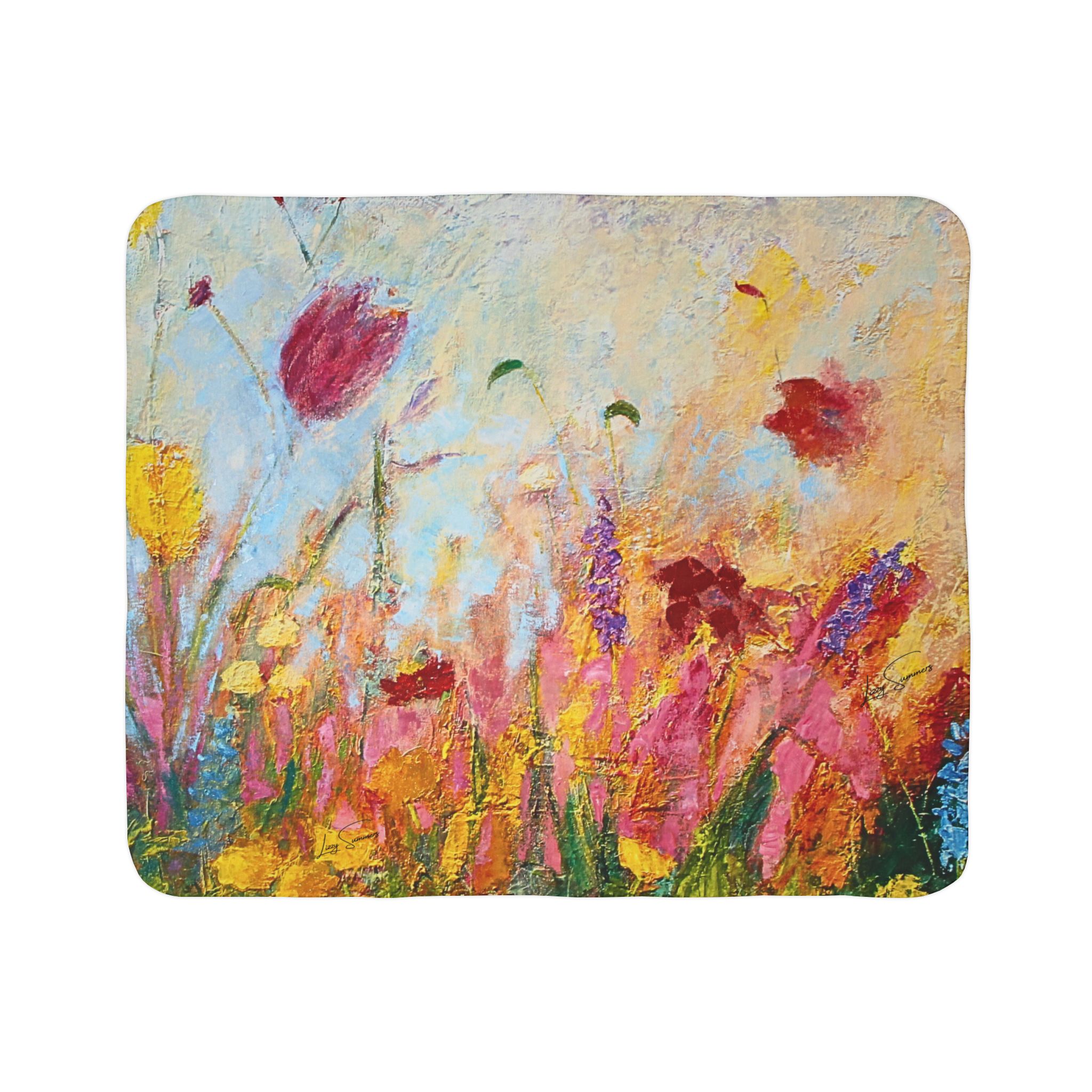 Colorful Fleece Sherpa Blanket -Painted Wildflowers - Image 6