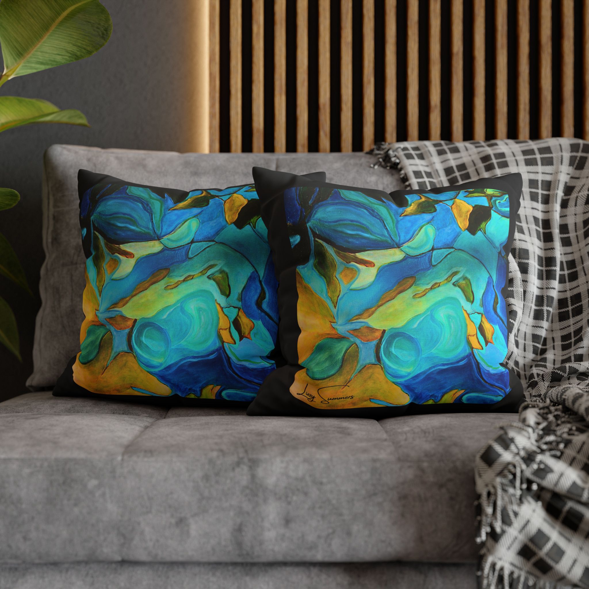 Canvas Pillowcase —River Muse Yellow, Blue and Green - Image 11