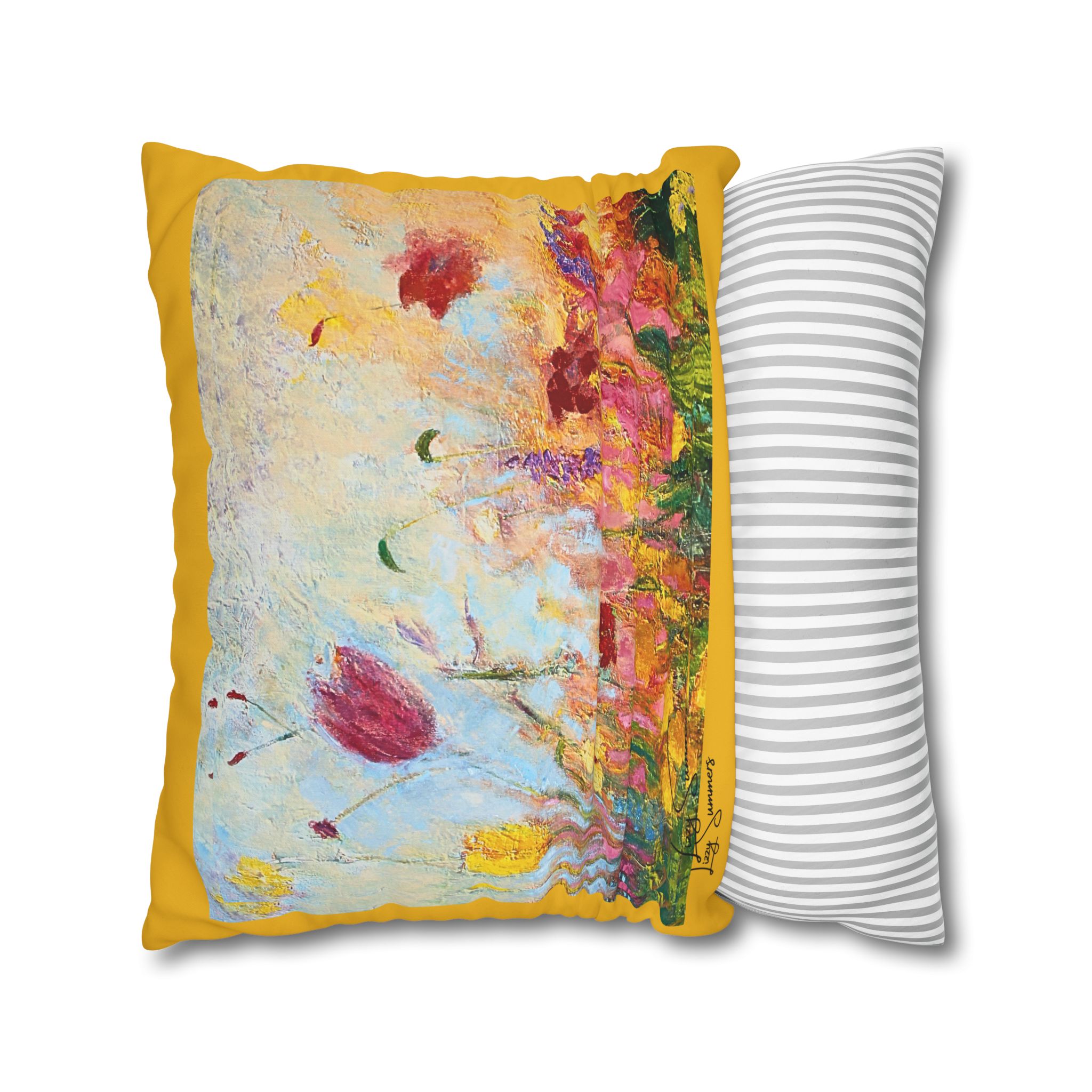 Floral Canvas Pillowcase — Painted Wildflowers on Yellow - Image 19