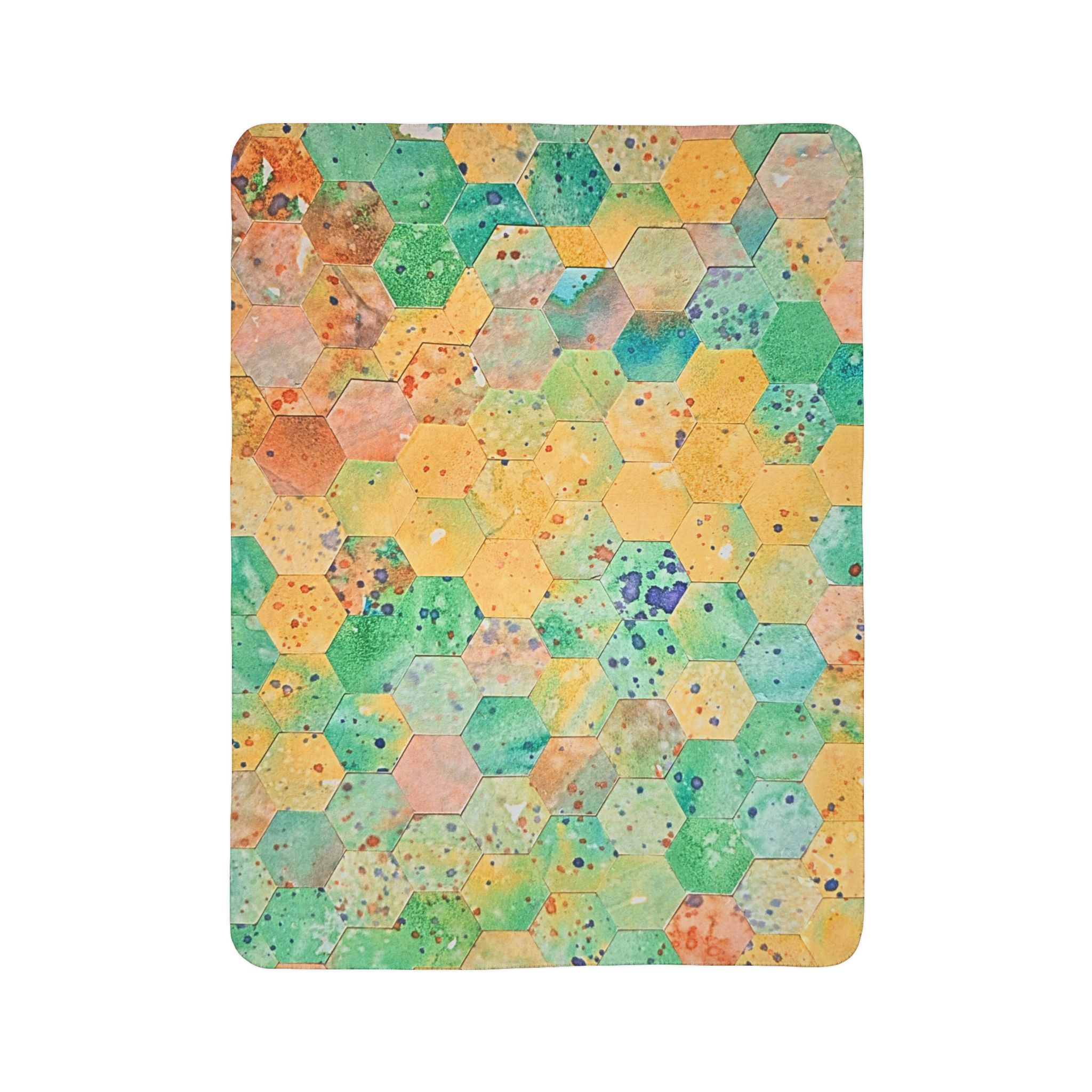 Colorful Fleece Sherpa Blanket - LIght Green and Peach