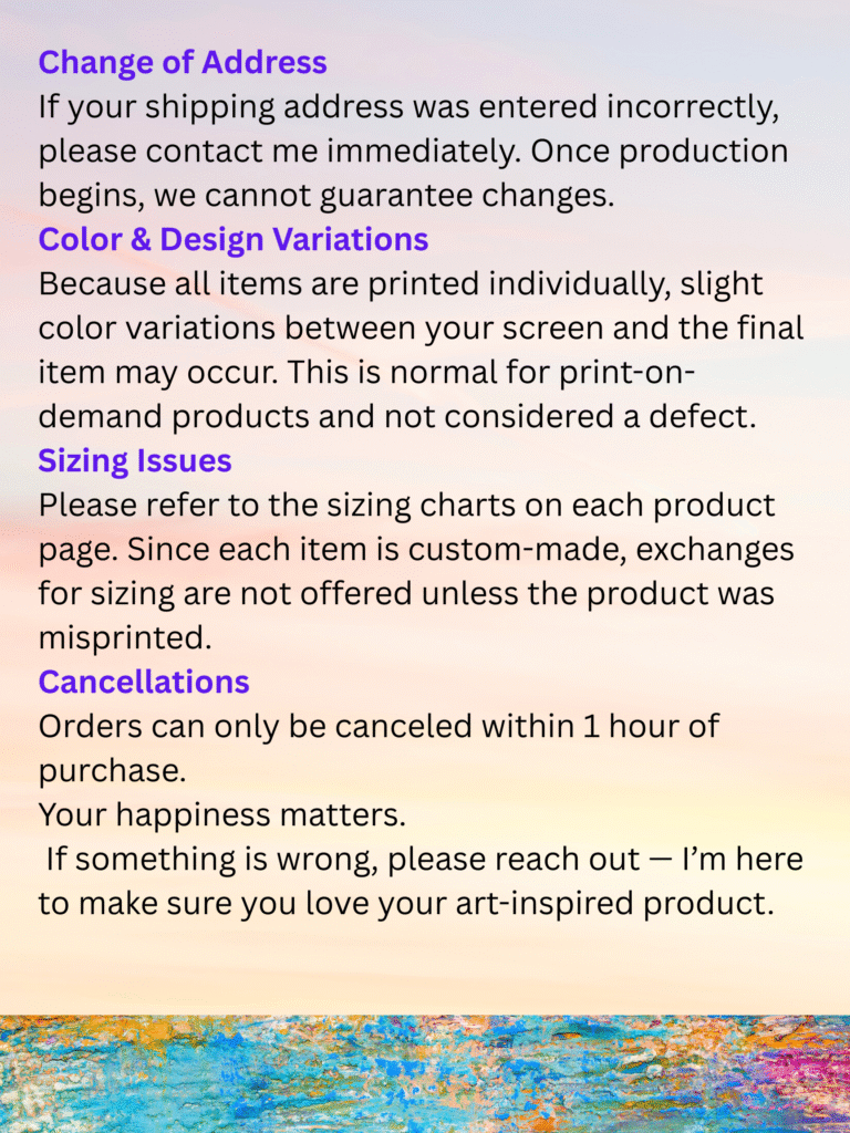 refund policy made to order no refund