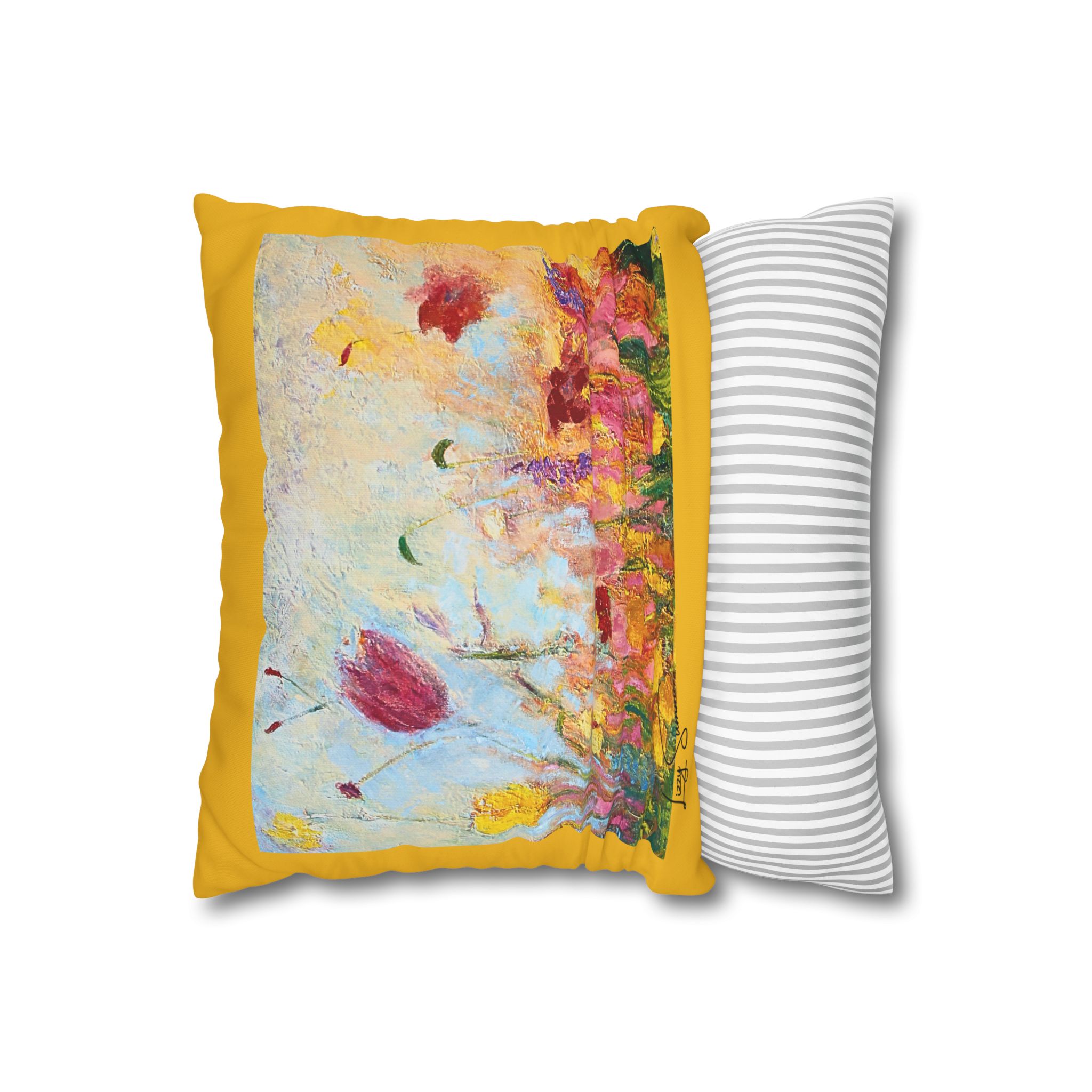 Floral Canvas Pillowcase — Painted Wildflowers on Yellow - Image 2